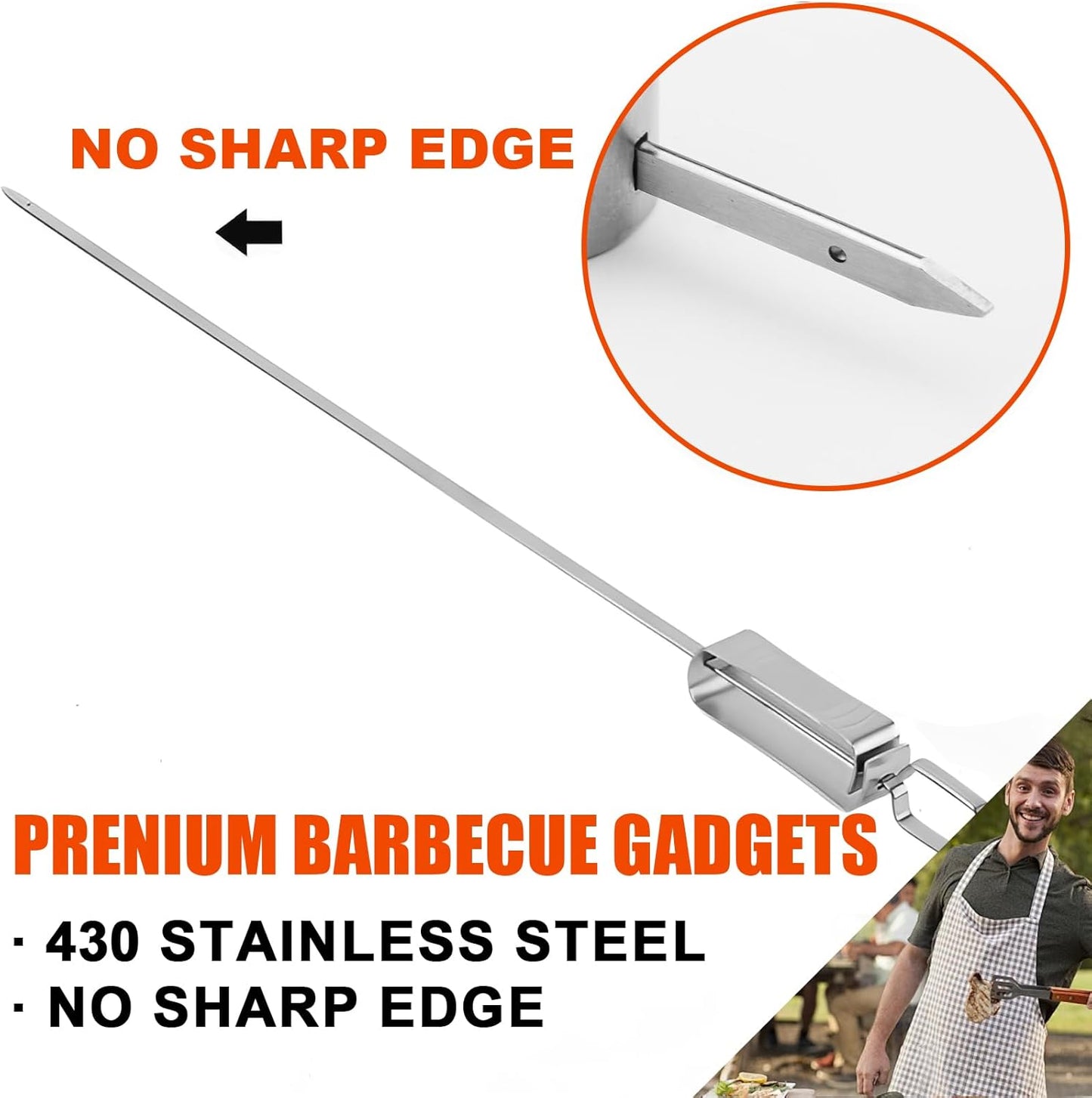 BBQ Skewers, Premium 304 Stainless Steel BBQ Skewers,15 Inch Heavy Duty Metal Kabob Sticks for Grilling, Reusable & Dishwasher Safe (Single fork10)