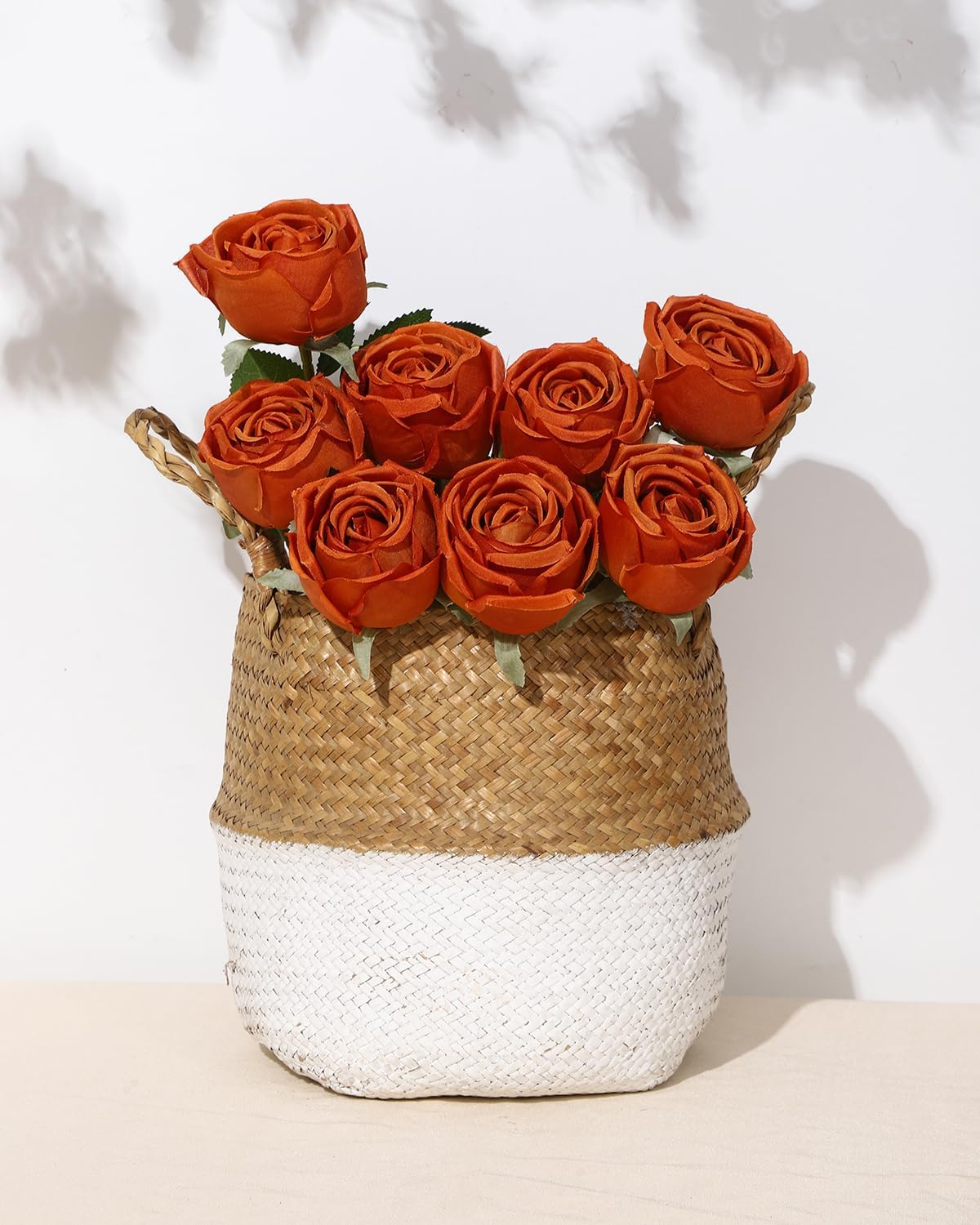Coferset 10 Pcs Fake Roses, Artificial Silk Rose Flowers with Long Stems,Realistic Faux Roses for Vase Home Wedding Table Centerpieces Baby Shower Decor (Burnt Orange)