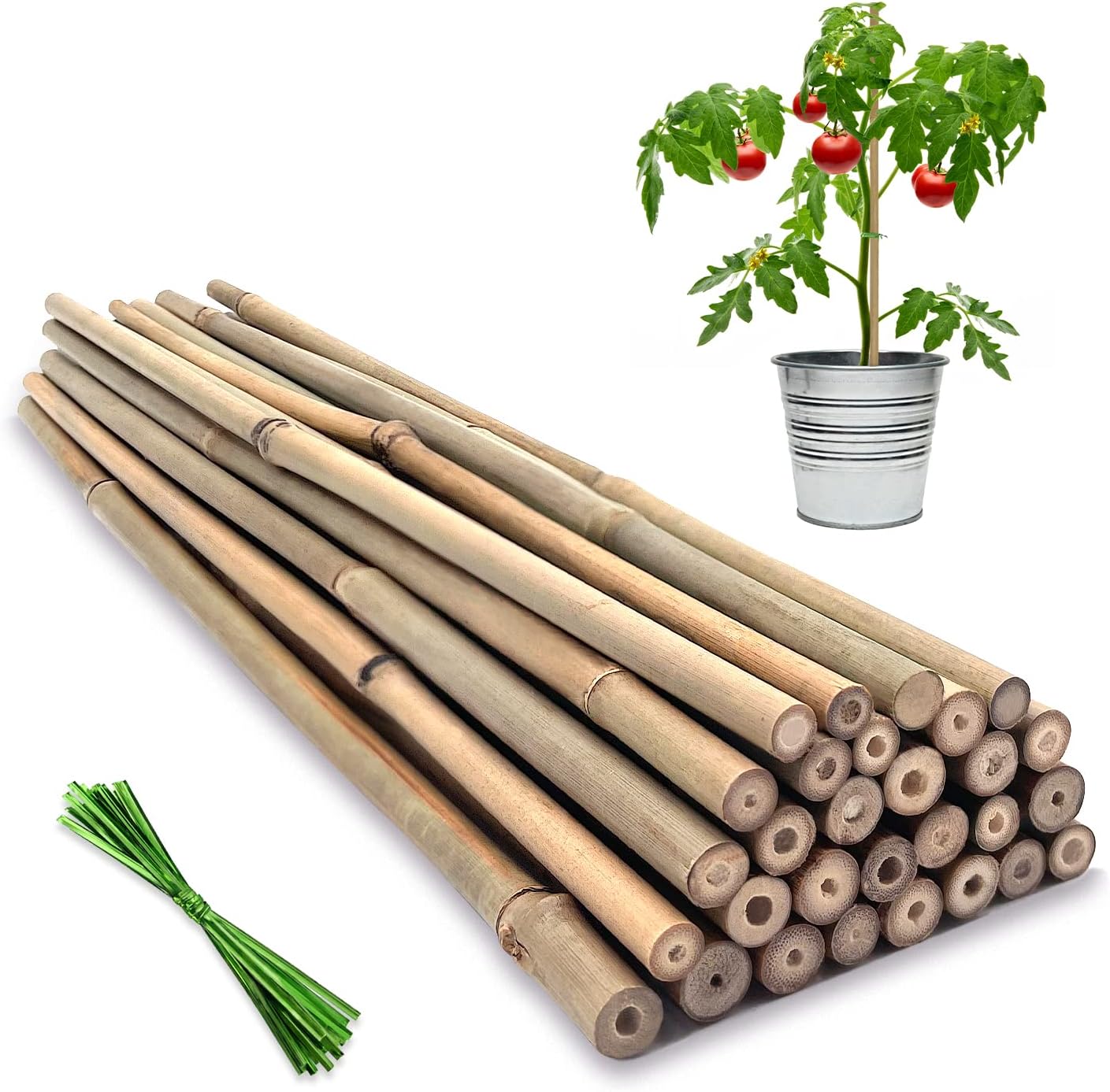 Plant Stakes,16 Inches Natural Garden Bamboo Sticks,BOVITRO 20Pcs Plant Support Stakes for Tomatoes,Beans,Vegetable and Potted Plants