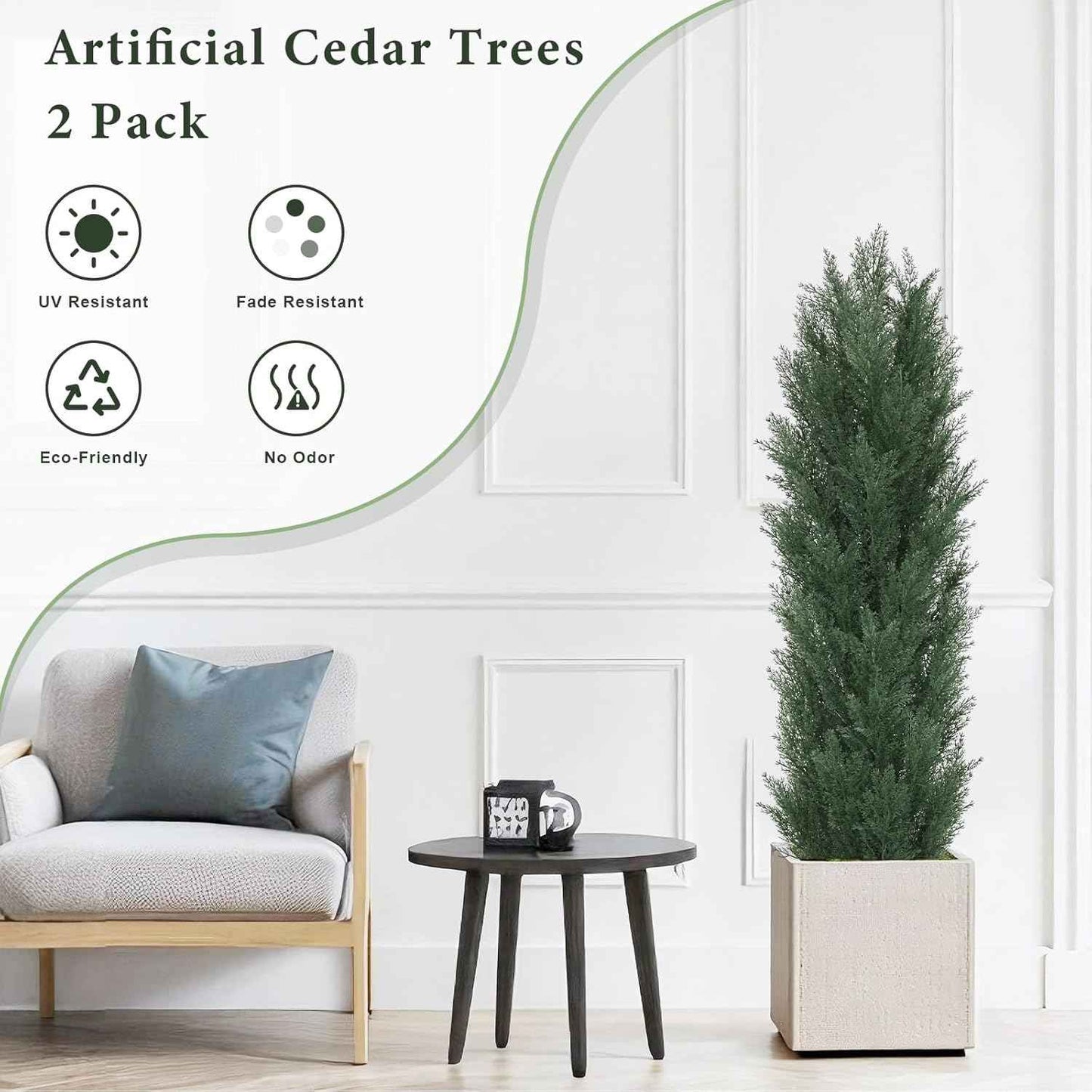 THE BLOOM TIMES 5ft Topiary Trees Artificial Outdoor Set of 2, UV Resistant Faux Cedar Pine Cypress Bushes & Shrubs, Fake Plants for Front Porch Outside Planter Patio Decor 5 Foot Tall