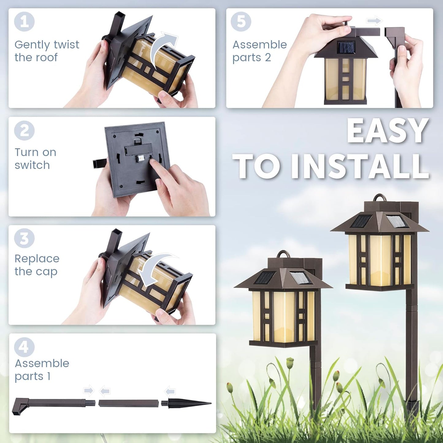 GIGALUMI Japanese Decor Solar Lights for Outside, Pathway Lights 4 Pack - Lawn/Patio/Yard/Walkway/Driveway Decoration