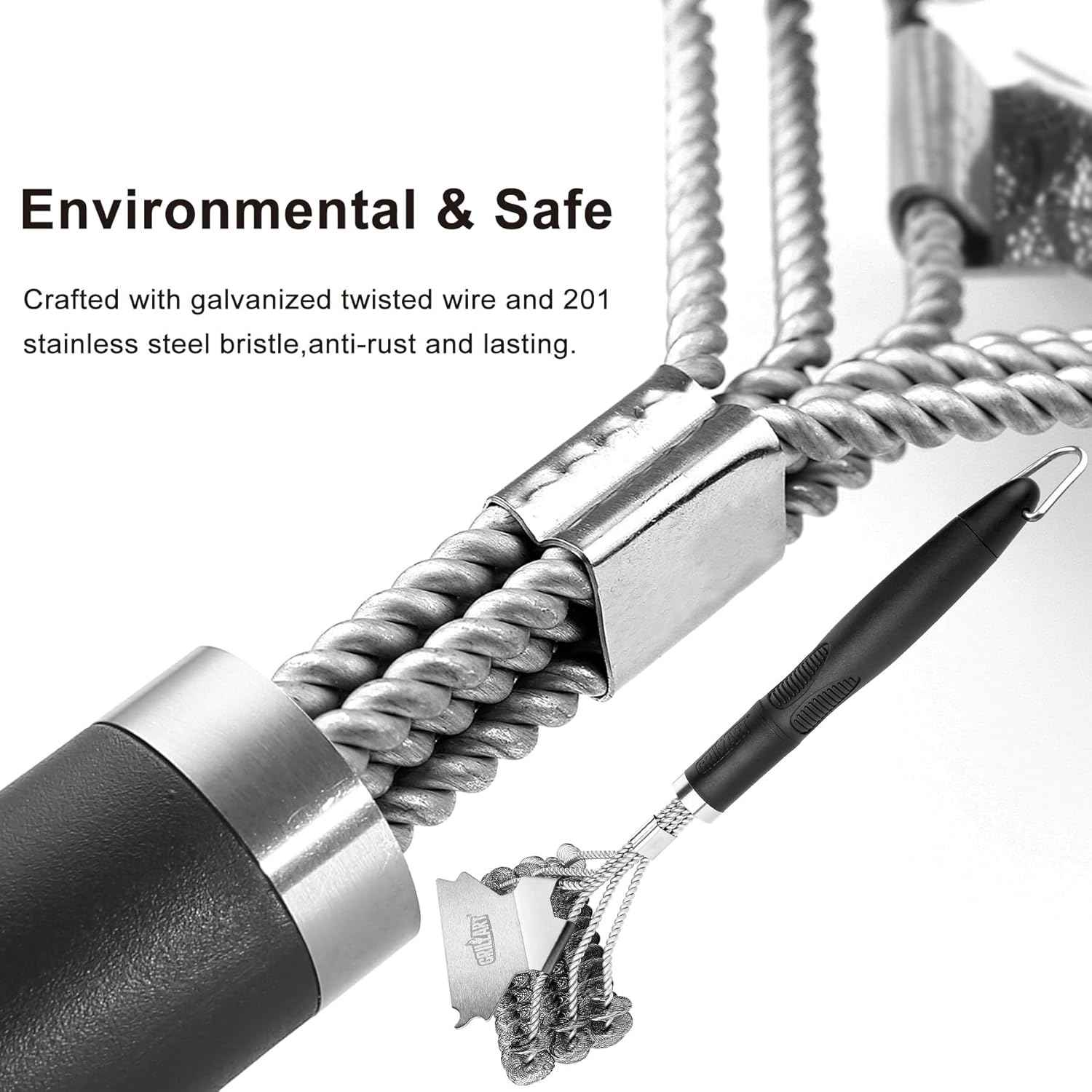 Grill Brush and Scraper Bristle Free – Safe BBQ Brush for Grill – 18'' Stainless Grill Grate Cleaner - Safe Grill Accessories for Porcelain/Weber Gas/Charcoal Grill – Gifts for Grill Wizard