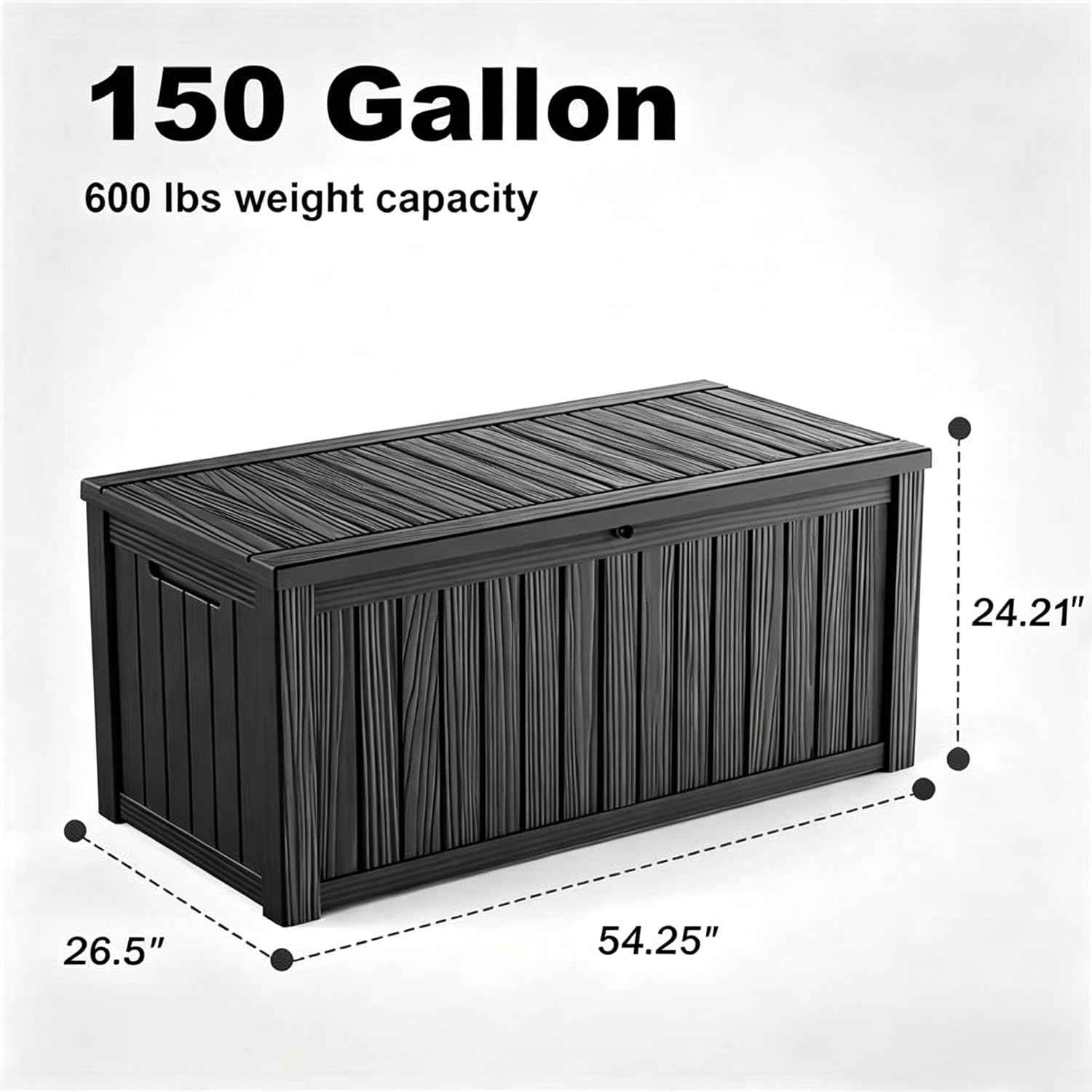 150 Gallon Large Outdoor Storage Box Waterproof, UV Resistant Resin Deck Box with Hydraulic Rod & Lockable Latch for Patio Furniture, Outside Storage Box for Garden Tools, Patio Cushions, Black