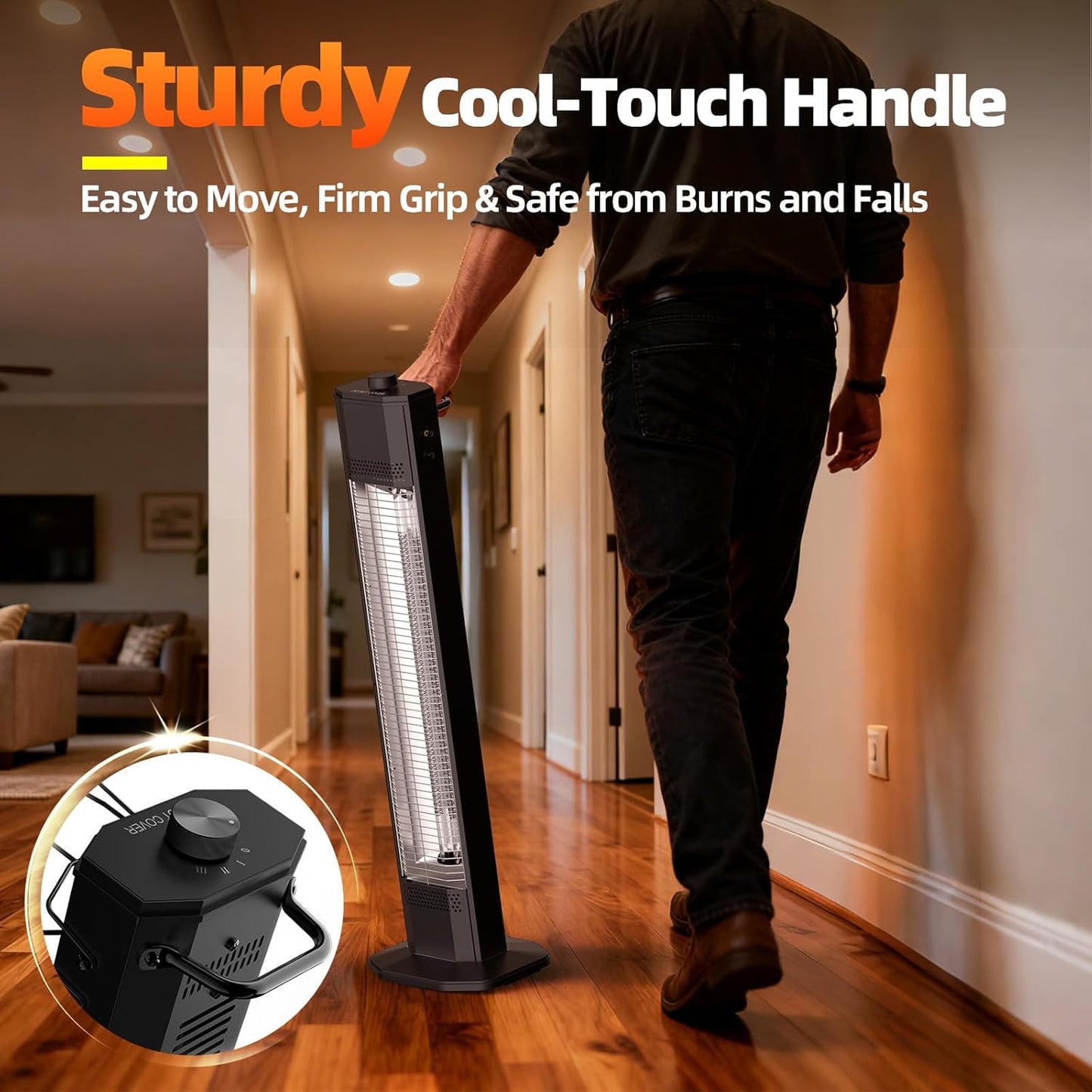 Outdoor Electric Patio Heater, Haimmy 34- inch Outdoor Electric Patio Heater, 1500W Instant Heating, 3 Heat Levels, Tip-Over & Overheat Protection, IPX5 Waterproof Portable Garage Heater Porch Indoor