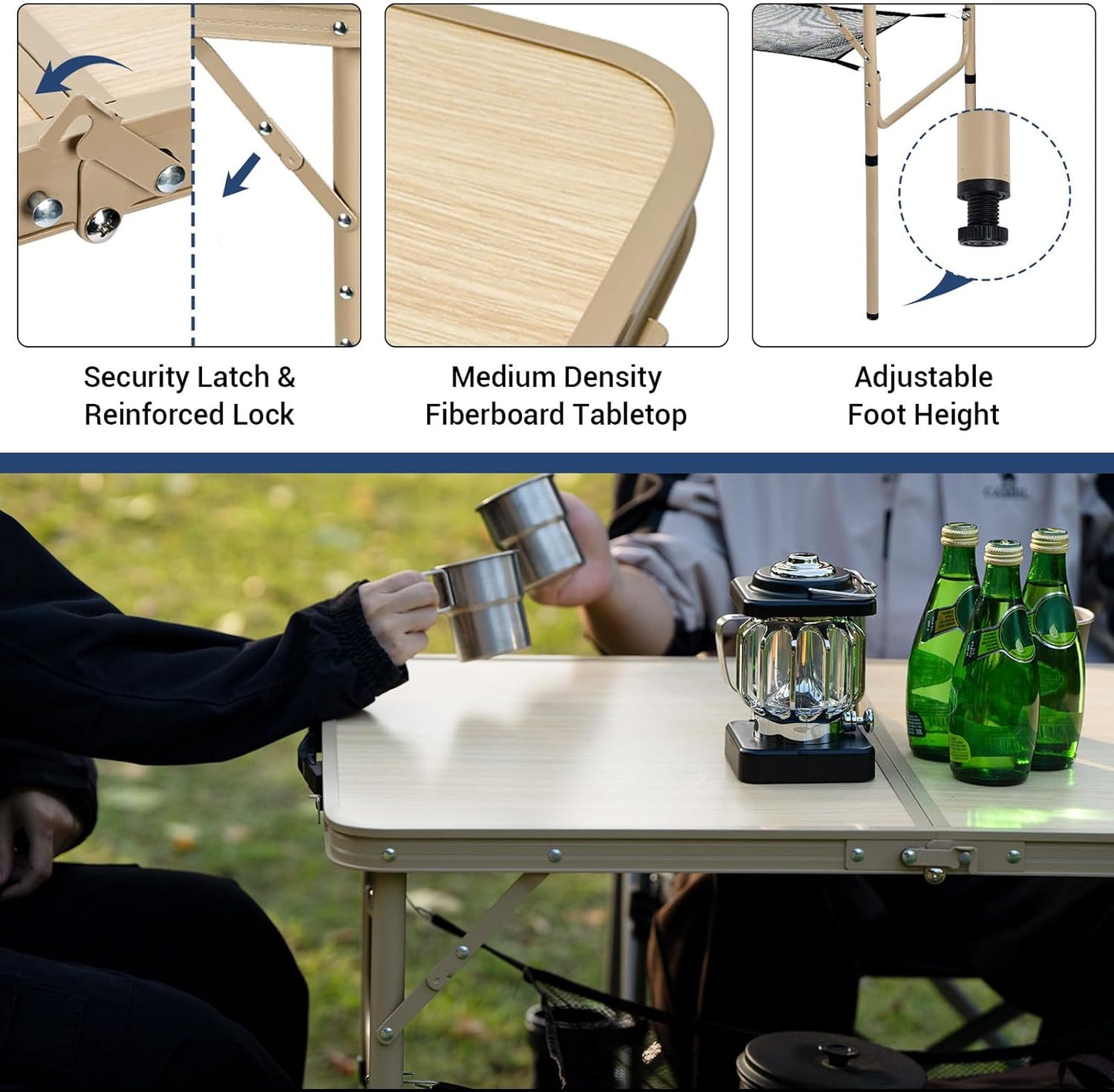 Folding Table 3FT Camping Table 2 Adjustable Height Lightweight Portable Aluminum Mini Foldable for Picnic Beach Indoor Outdoor, Yellow