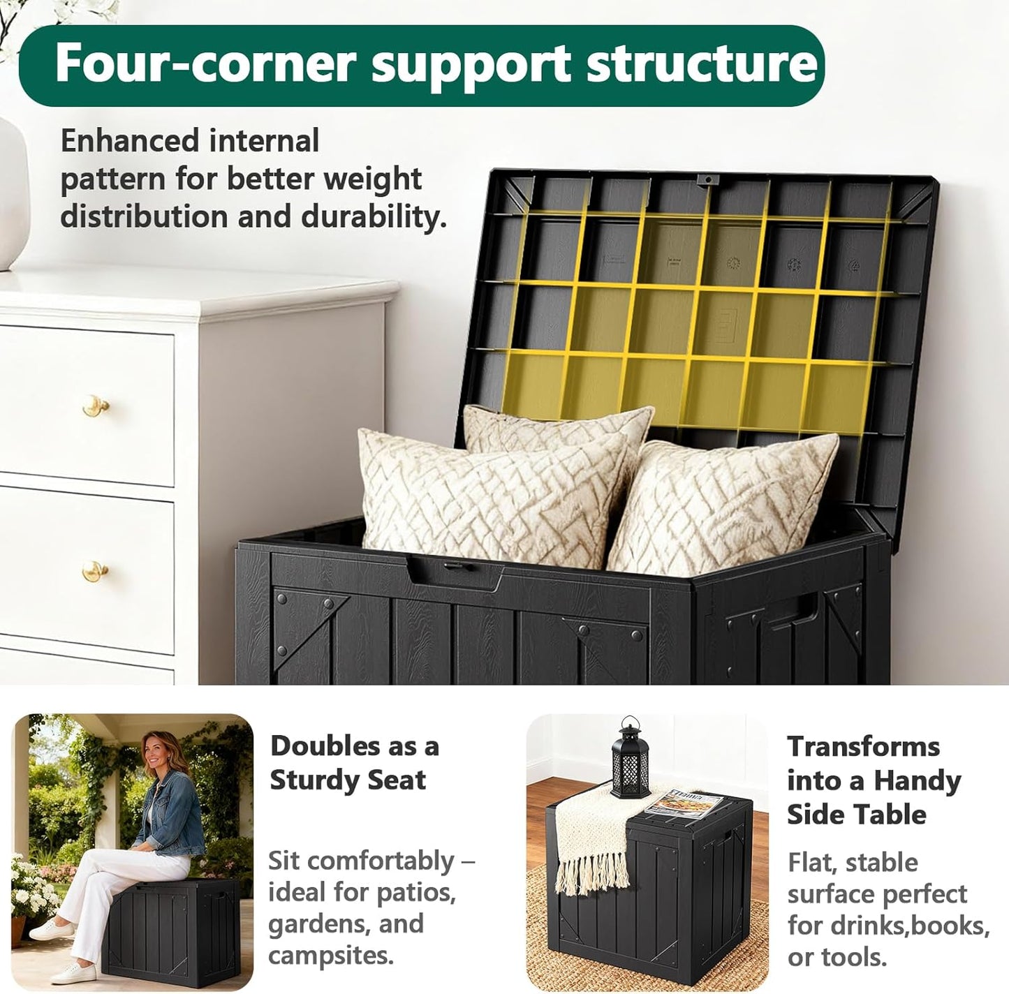 Outdoor Storage Box,30 Gallon Deck Box Outdoor Storage Bench Outside Waterproof Resin Storage Bench, Lockable Patio Cushions, Garden Tools Storage For Furniture, UV Resistant Black