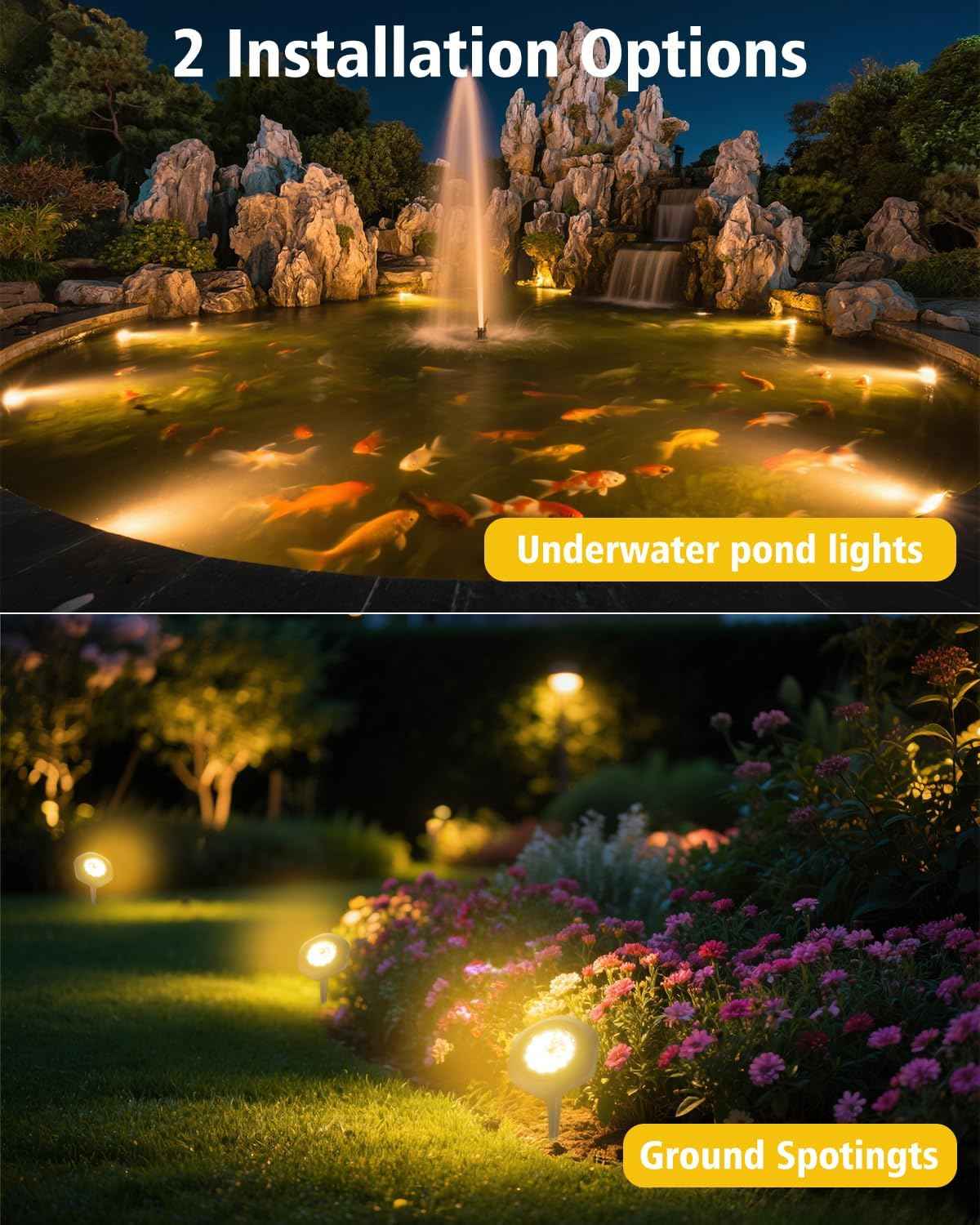 Solar Spot Lights Outdoor Waterproof IP68, 2 Light Modes Pond Lights, 3-in-1 LED Warm Light Solar Landscape Lights, Landscape Path Lights for Underwater Pond Garden Yard Pathway