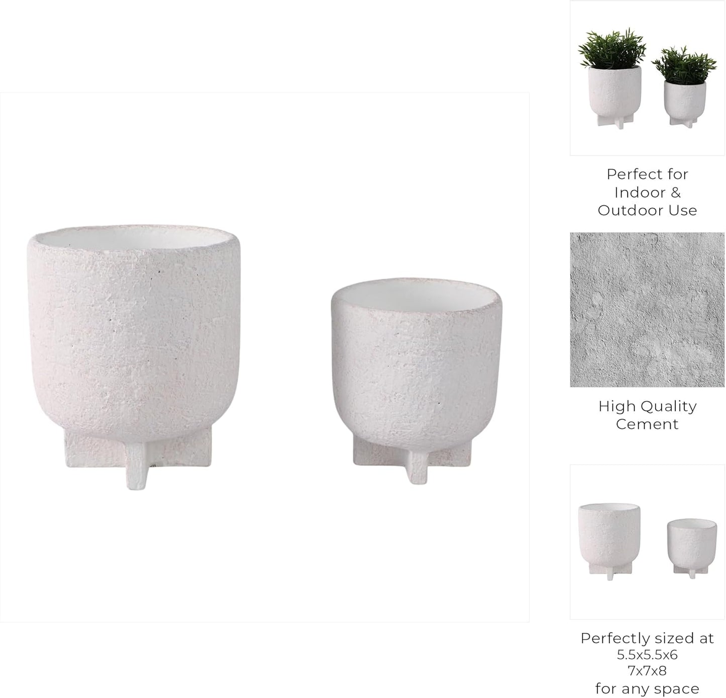 Decorative Ceramic Flower Pots for Home Decor – Planters with Textured Finish for Indoor and Outdoor Plants – Modern Pedestal Plant Pots for Garden, Patio, or Room Decor; Set of 2 – 8", 6" White