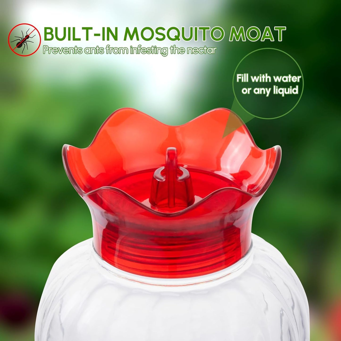 Hummingbird Feeder 20 oz Glass Hummingbird Feeders for Outdoors, with Built-in Ant Guard and Bee Proof - 6 Feeding Ports - Wide Mouth for Easy Filling/2 Part Base for Easy Cleaning