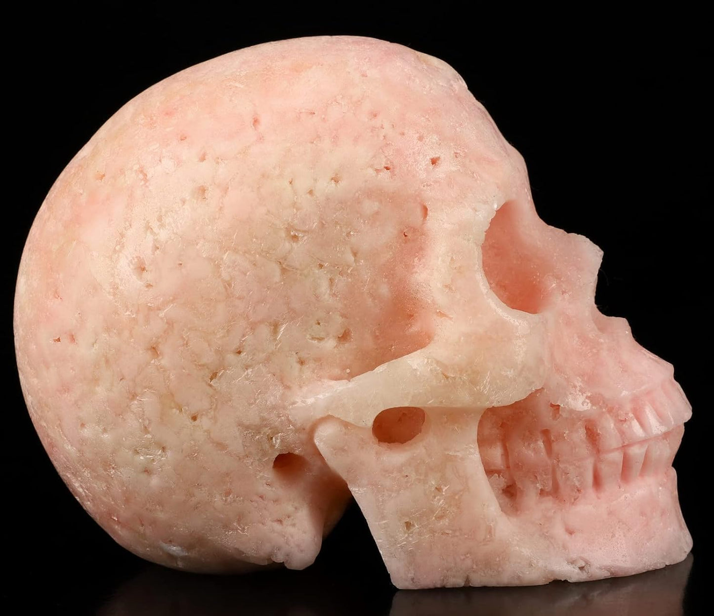 Skullis 5.0" Pink Aragonite Crystal Skull, Hand Carved Gemstone Fine Art Sculpture, Reiki Healing Stone Statue.048 Z8