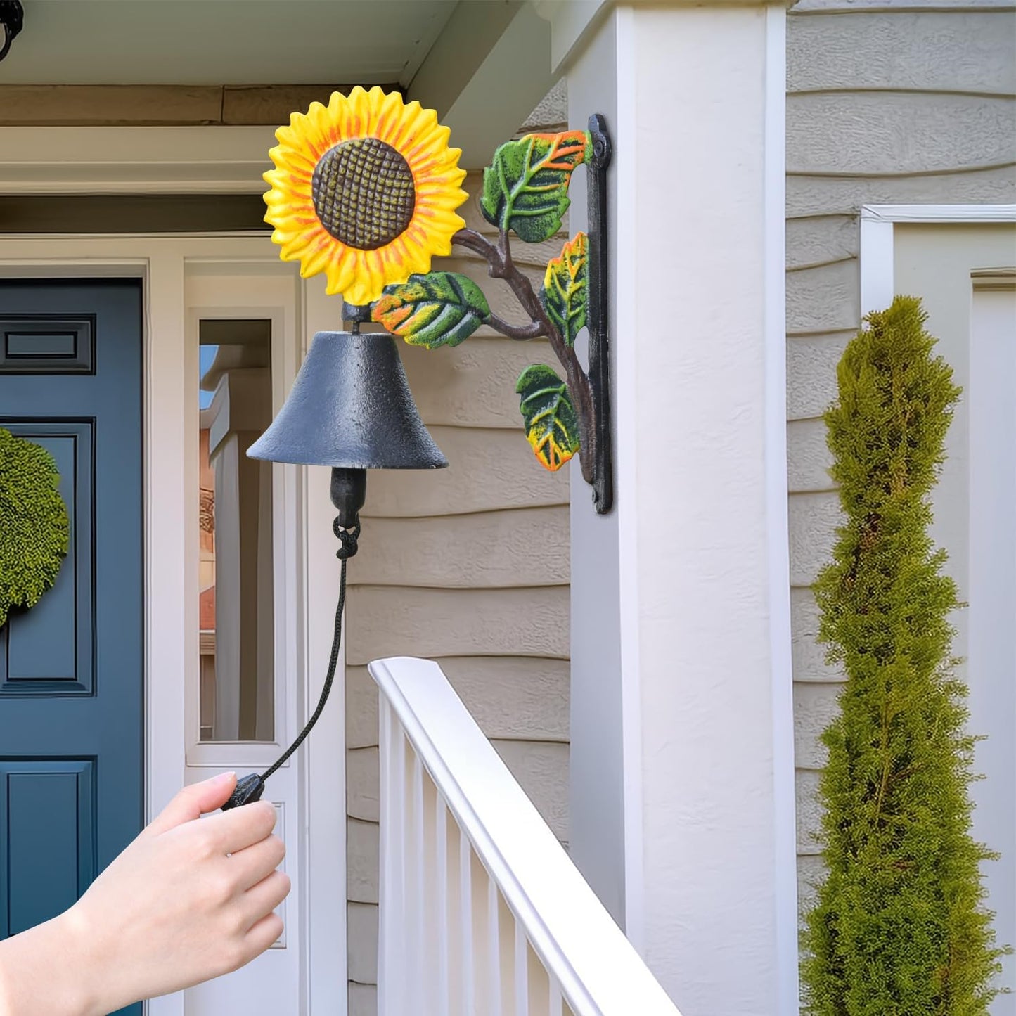 Sungmor Heavy Duty Cast Iron Sunflower Hand Bell - Hand-Painted Wall Decor for Indoor/Outdoor Use