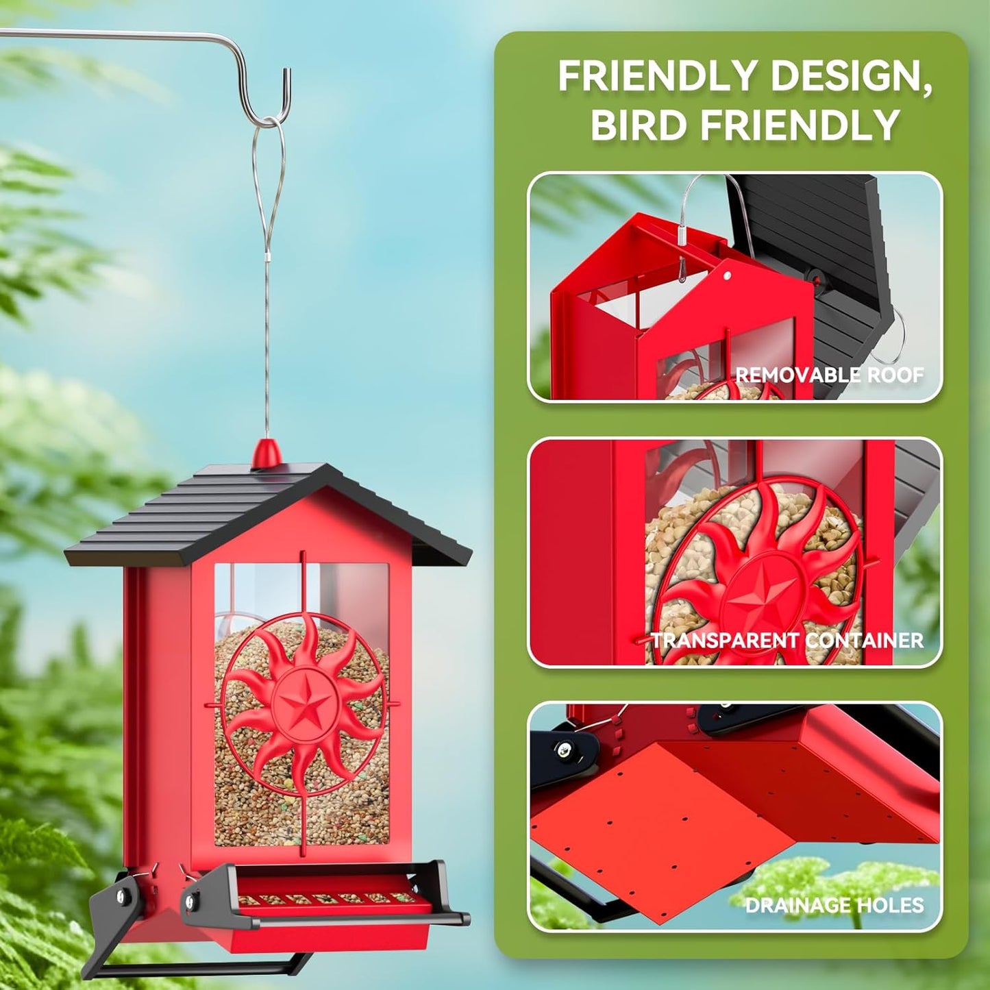 Squirrel Proof Bird Feeders for Outdoors, 5LBS Large Capacity Metal Wild Bird Feeder with Bilateral Weight-Activated Perches, Anti Squirrel Bird Feeders for Outside Finch, Cardinal, Blue Jay