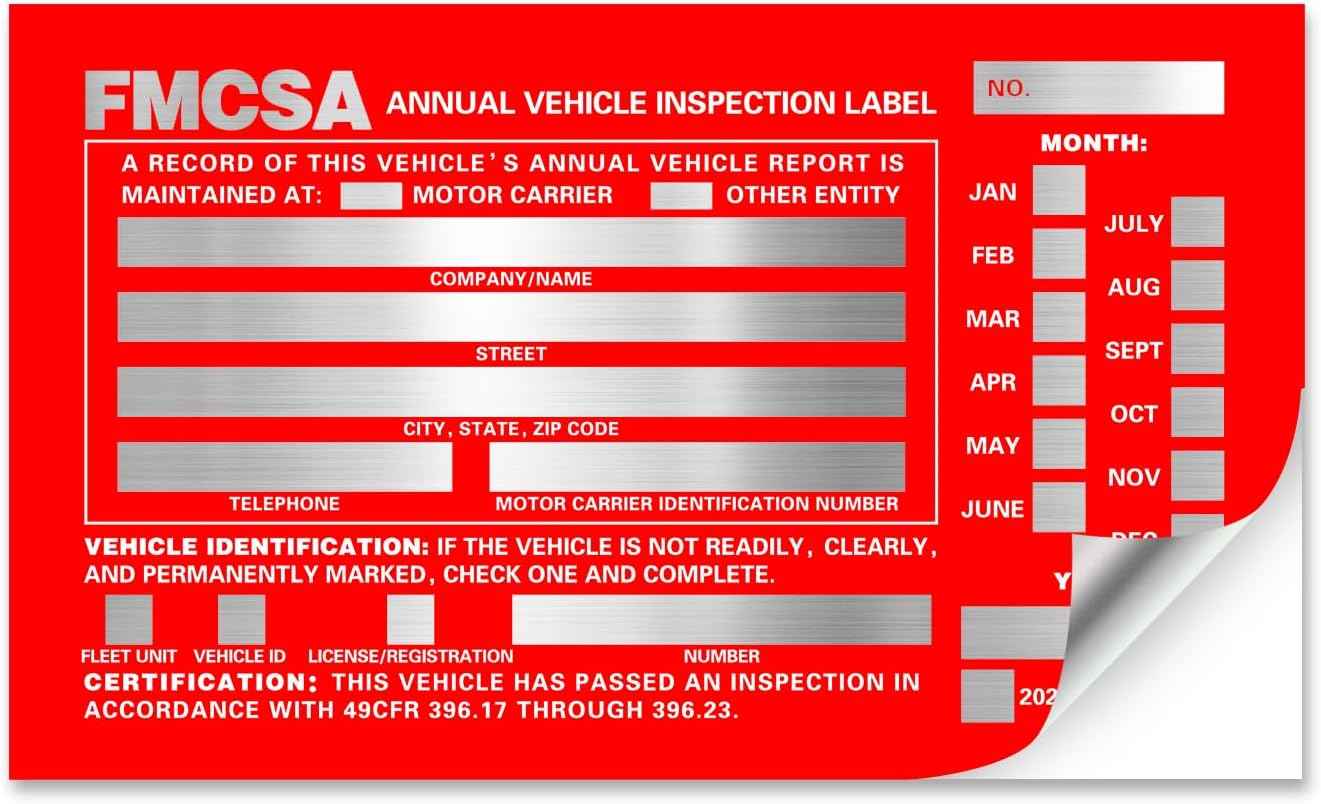 Annual Vehicle Inspection Report Form 25-pk 3-Ply Carbonless, 8.5" x 11.75" + Label Aluminum, Permanent Adhesive 6" x 3.5"