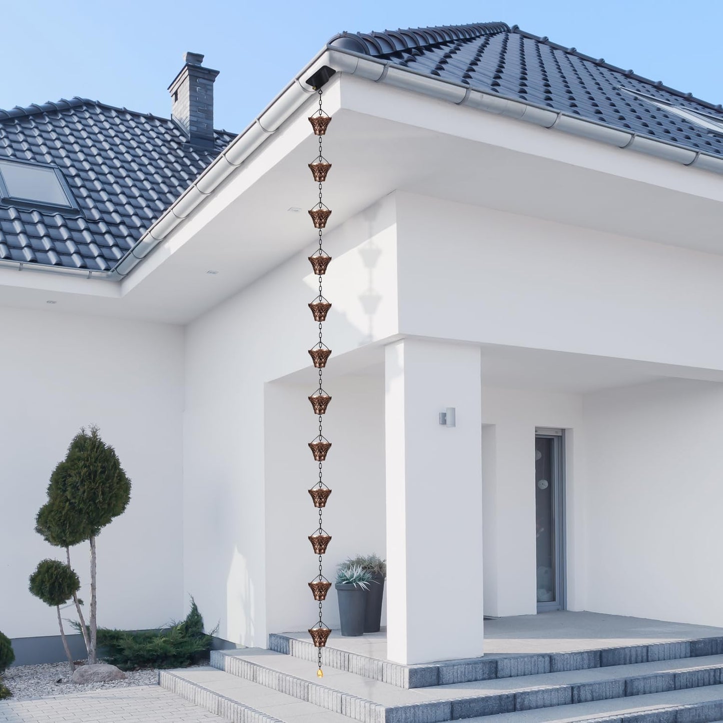 Rain Chains for Gutters Outside 8.5FT Copper Rain Catcher Chain with 12 Cups Decorative Replacement for Downspout