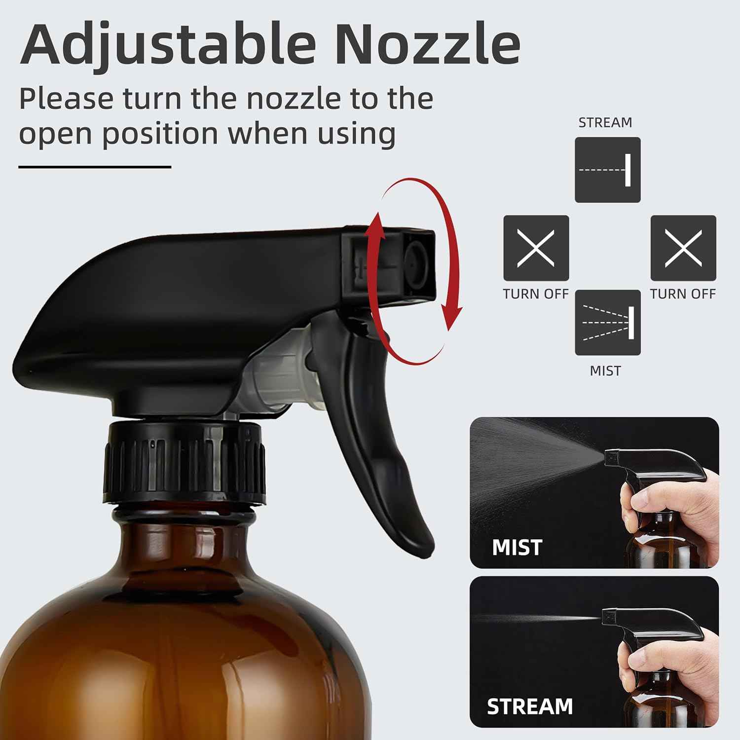 Amber Glass Spray Bottles 16 oz - Refillable Empty Spray Bottles for Cleaning, Essential Oils, Plants, Hair Mister - 2 Pack