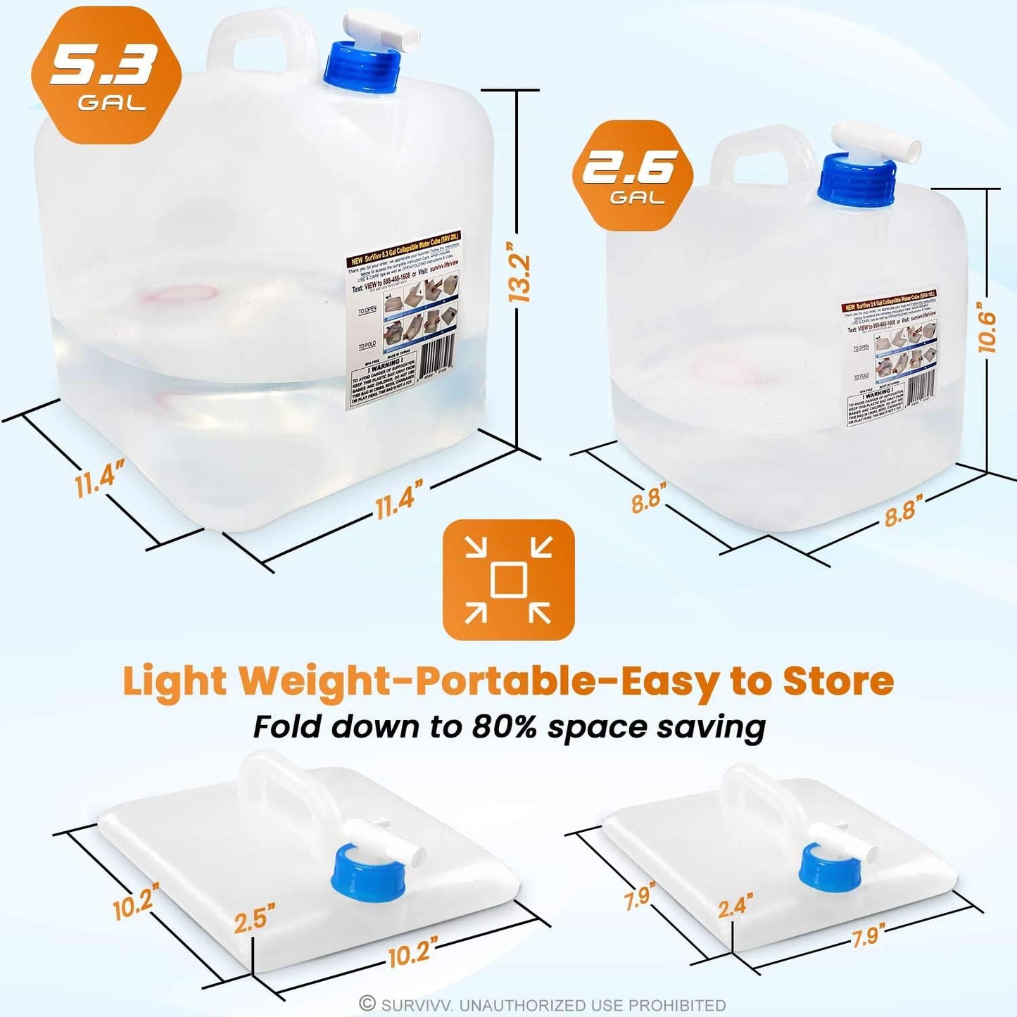 Collapsible Water Container with Spigot, BPA Free, Food Safe Camping Water Storage Cube Jug for Outdoor Hiking Hurricane & Emergency Survival Kit, Portable Foldable Canteen