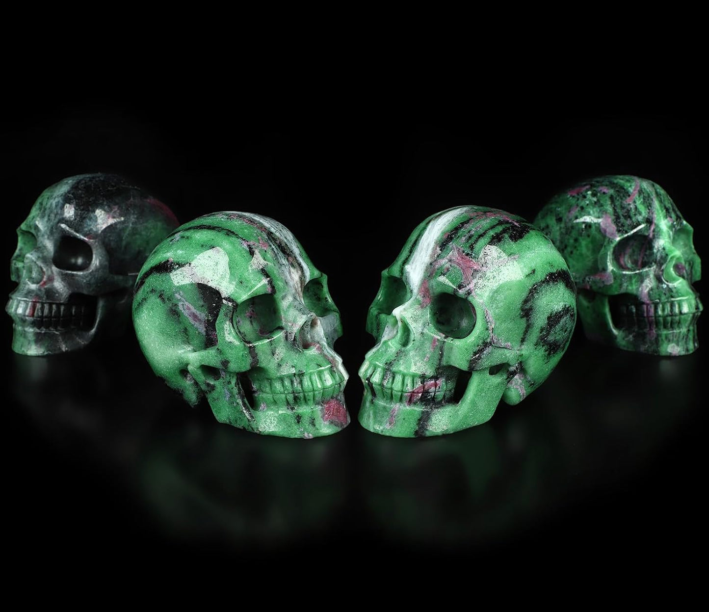 Skullis 5.1" Ruby Zoisite Crystal Skull, Hand Carved Gemstone Fine Art Sculpture, Reiki Healing Stone Statue.1473