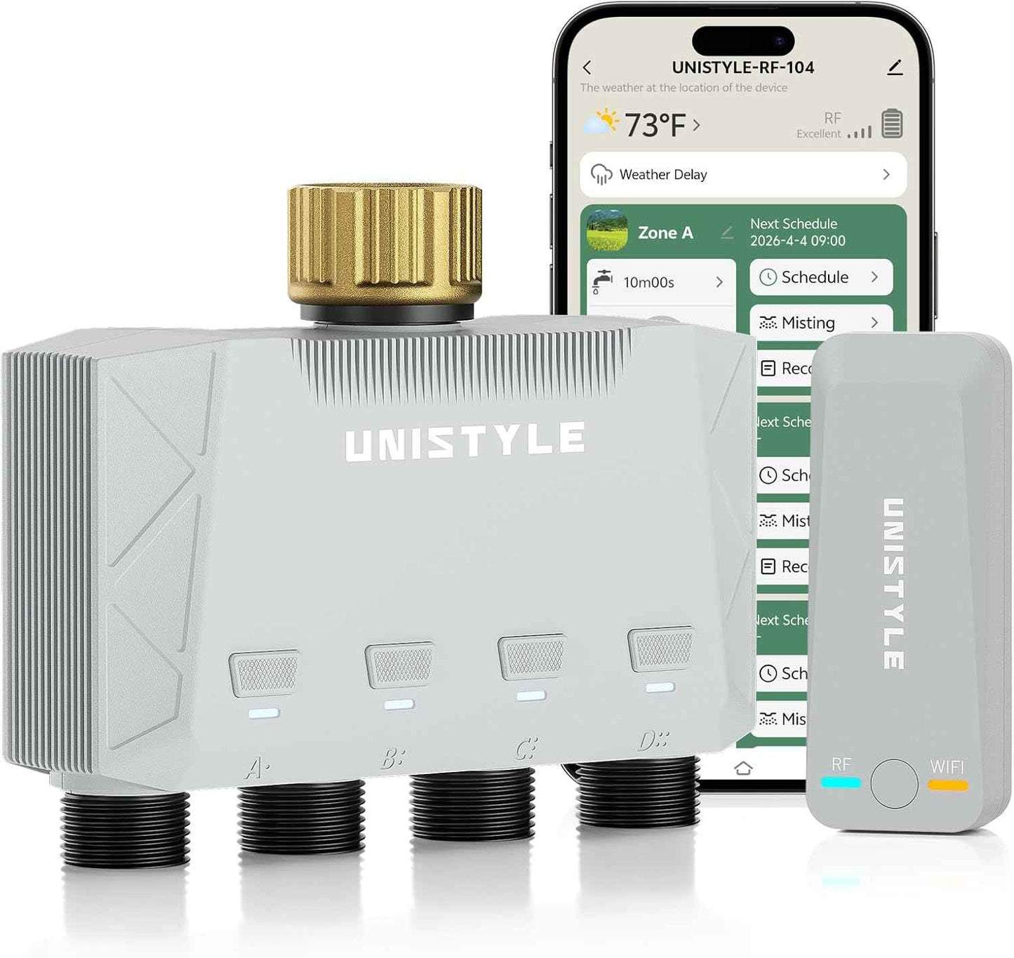 [All-New 2027] 1700FT WiFi 4 Zone Water Timer for Garden Hose with Brass Inlet, Unistyle Smart Sprinkler Controller Compatible Alexa & Google Voice, WiFi Hose Timer, Auto Manual Modes for Garden Lawn
