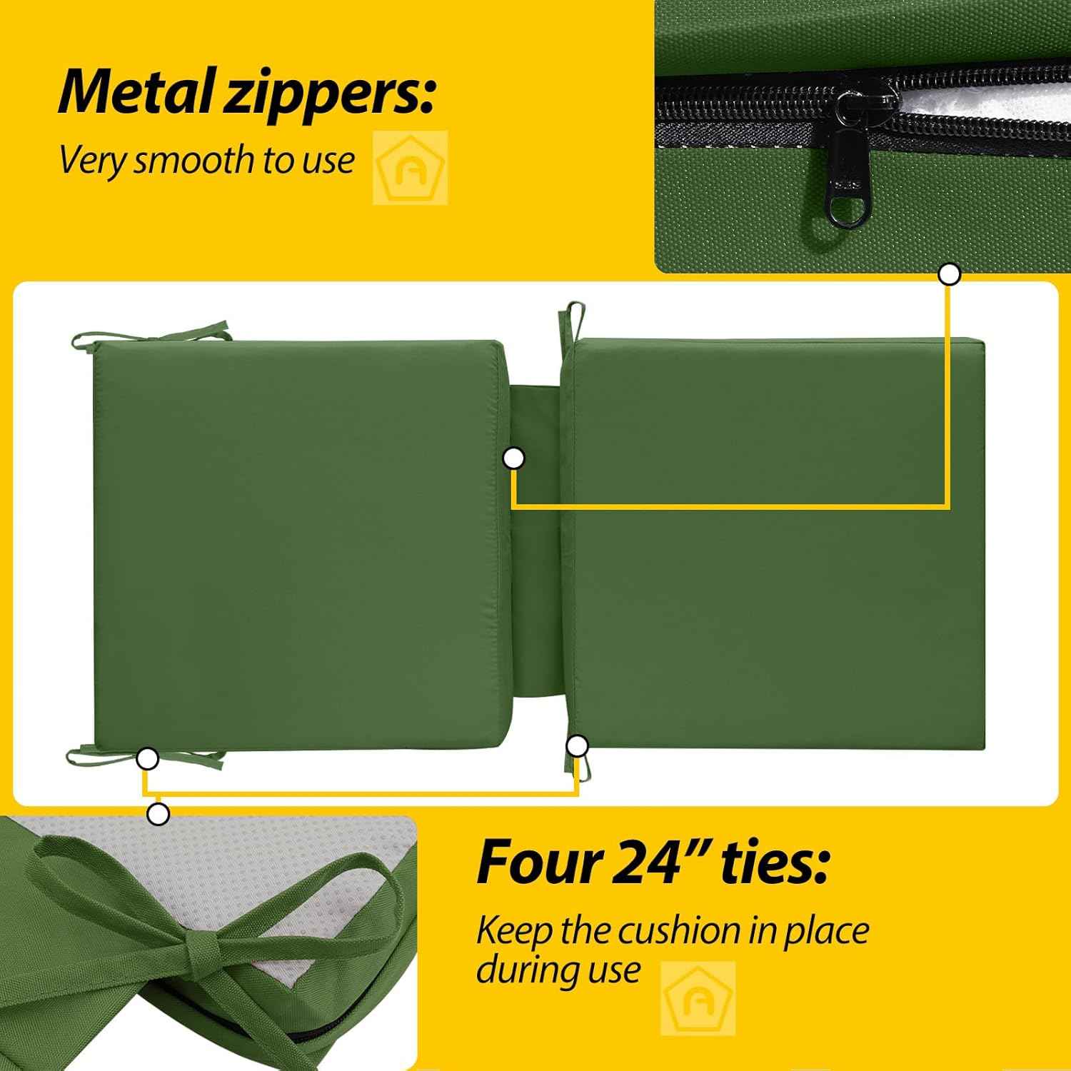 AAAAAcessories Outdoor Seat Cushions for Chairs, One-Piece Design, Fade-Resistant, Waterproof Patio Furniture Replacement Cushions, 20" x 20" x 3" + 20" x 20" x 3", Dark Moss Green