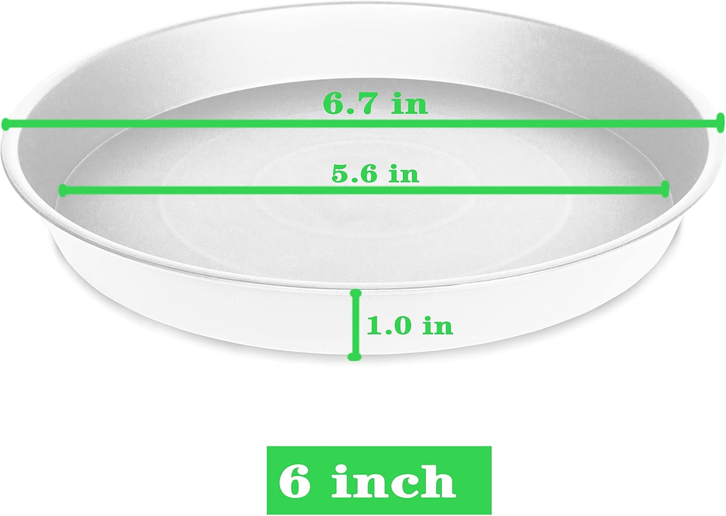 6 Pack Plastic White Plant Saucers for Potted Plants, 4 5 6 7 8 9 10 11 12 14 inch, Flower Pot Water Trays for Indoor Outdoor Ceramic or Plastic, Plant Containers Indoor (6", Creamy White)