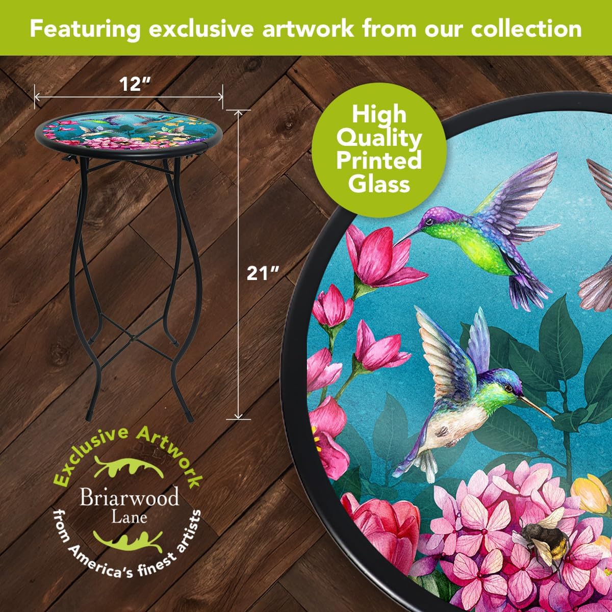 Briarwood Lane Springtime Hummingbirds Cast Iron/Glass Plant Stand