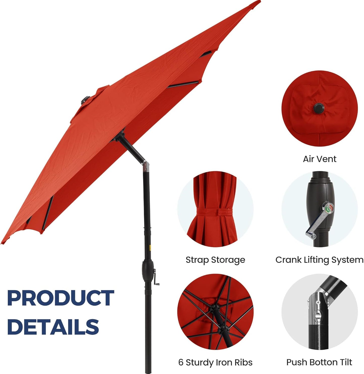 SUNVIVI OUTDOOR Patio Umbrella, 6.5' x 10' Rectangular Patio Umbrella, Metal Pole Square Outdoor Umbrella with Crank and Push Button Tilt, 6 Steel Ribs, Polyester Canopy