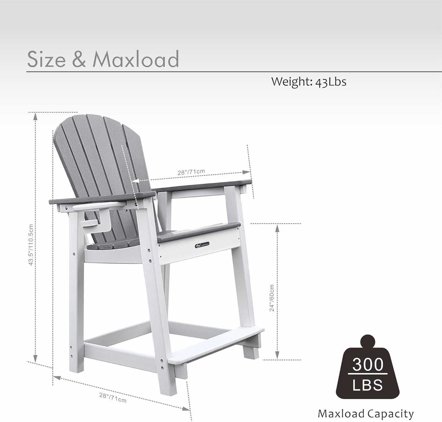 Tall Adirondack Chairs Set of 2, Adirondack Barstools, Weather Patio Garden Pool Fire Pit Balcony Outdoor Bar Stools HDPE Plastic Barstools with Backs for Garden, Backyard, Yard (Grey)