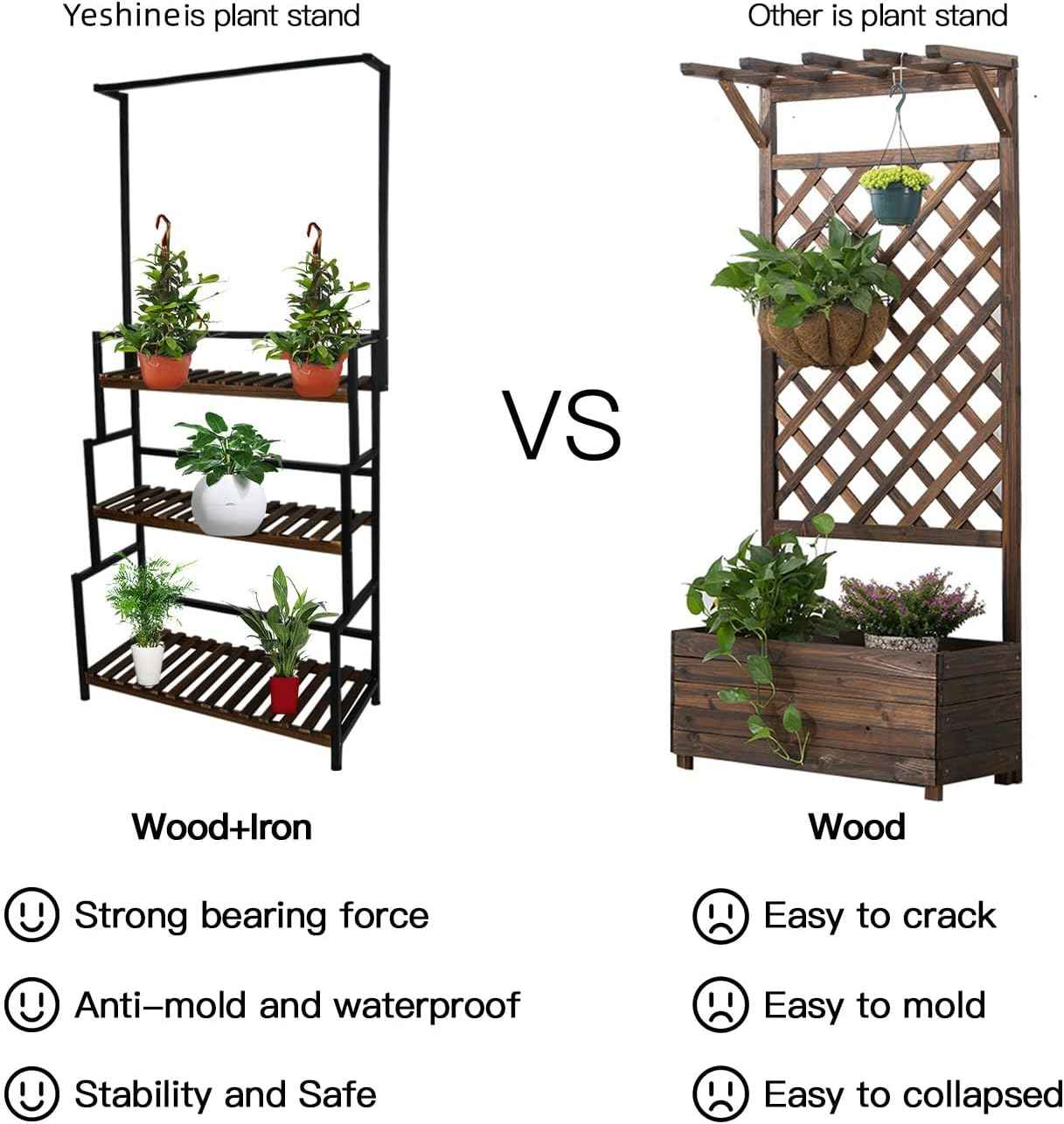 3-Tier Hanging Plant Stand Indoor, 68 Inch Tall Metal Plant Shelf for Indoor Multiple Plants, Large Plant Pot Stand Holder, Heavy Duty Ladder Shape Plant Rack for Living Room, Patio, Balcony
