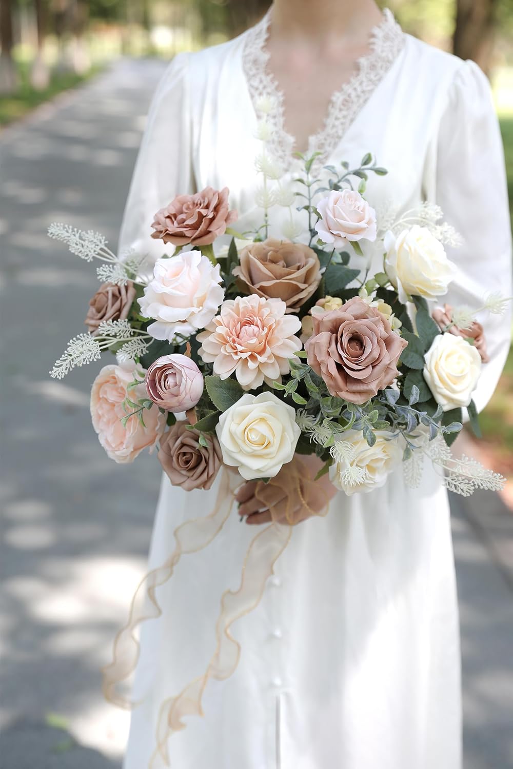 Artificial Flower Combo Box Set Silk Fake Roses for DIY Wedding Flower Bouquet Centerpiece Decoration Baby Shower Party Home Decoration (Nude Color)