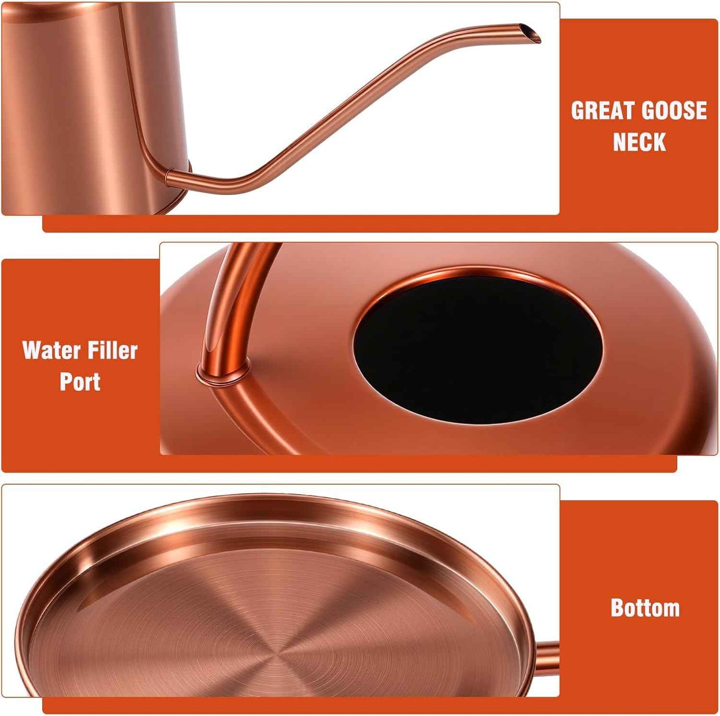Plant Watering Can, 50 oz / 1500 ml Stainless Steel Metal - Modern Decorative with Long Spout for Indoor Potted Plants, Bonsai, Garden Flowers, Copper