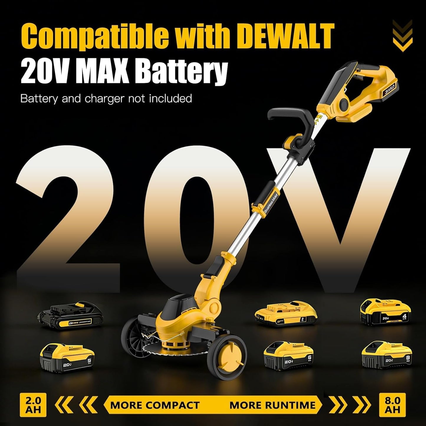 Weed Wacker Cordless Compatible with DEWALT 20V MAX Battery, Electric Weed Cordless Eater with 4 Types Blades, Brushless Grass Trimmer/Lawn Edger/Mower/Brush Cutter for Yard Garden(No Battery)