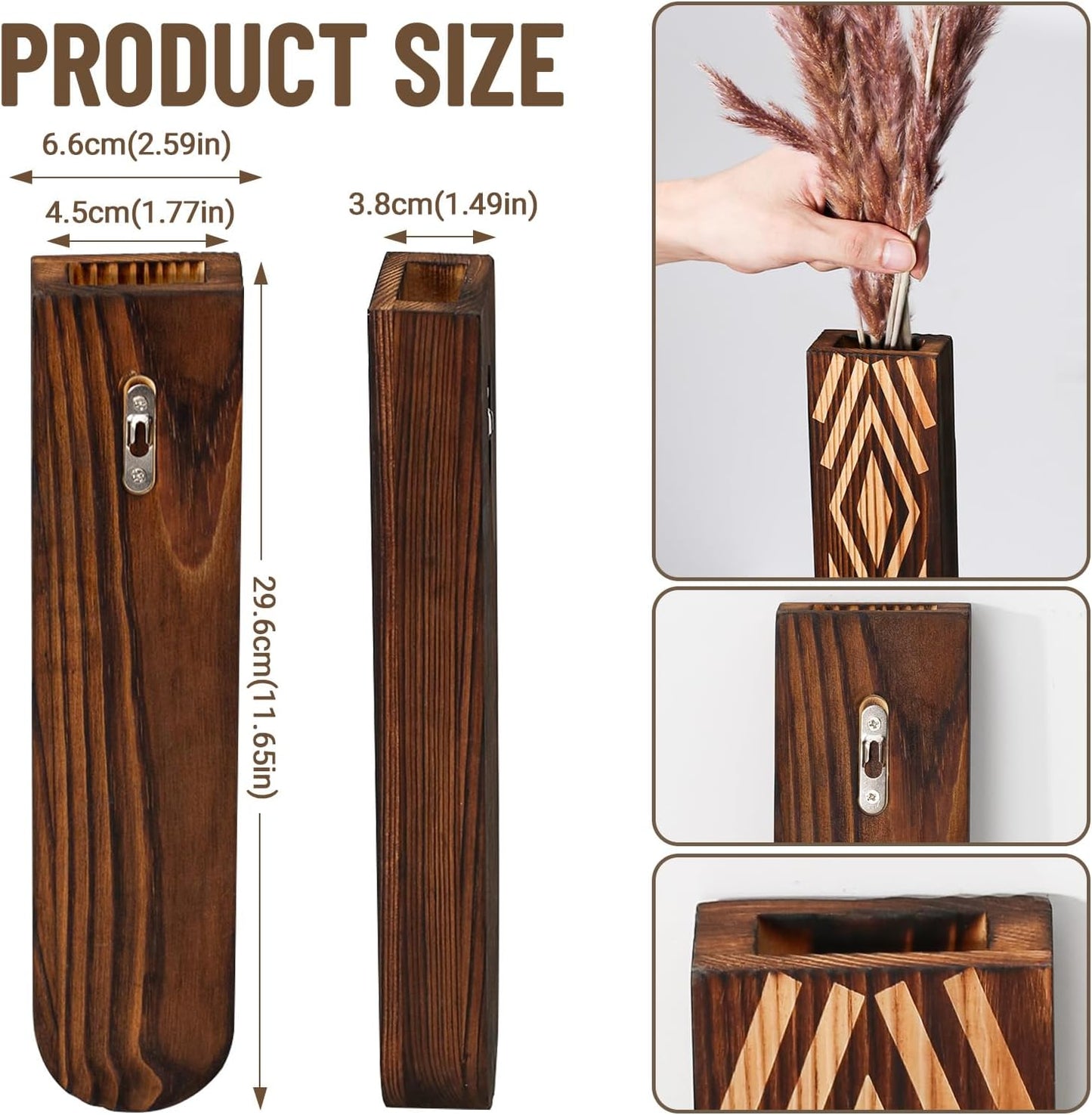 Wooden Wall Planter Set of 3 - Modern Bohemian Home Decor for Living Room, Bedroom, Bathroom - Versatile Walnut Finish Planter for Dried Flowers, Faux Greenery, and Indoor Plants