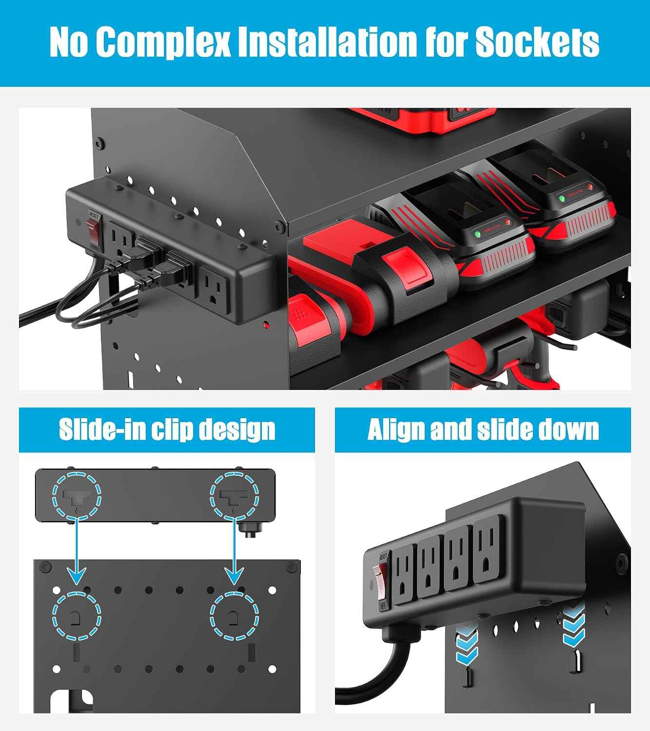 CCCEI Modular Power Tools Organizer Charging Station, Drills and Battery Storage Wall Mount, Garage Shop Organization, Anniversary, Birthday, Gifts for Men, Father, Black, 1 Pack.