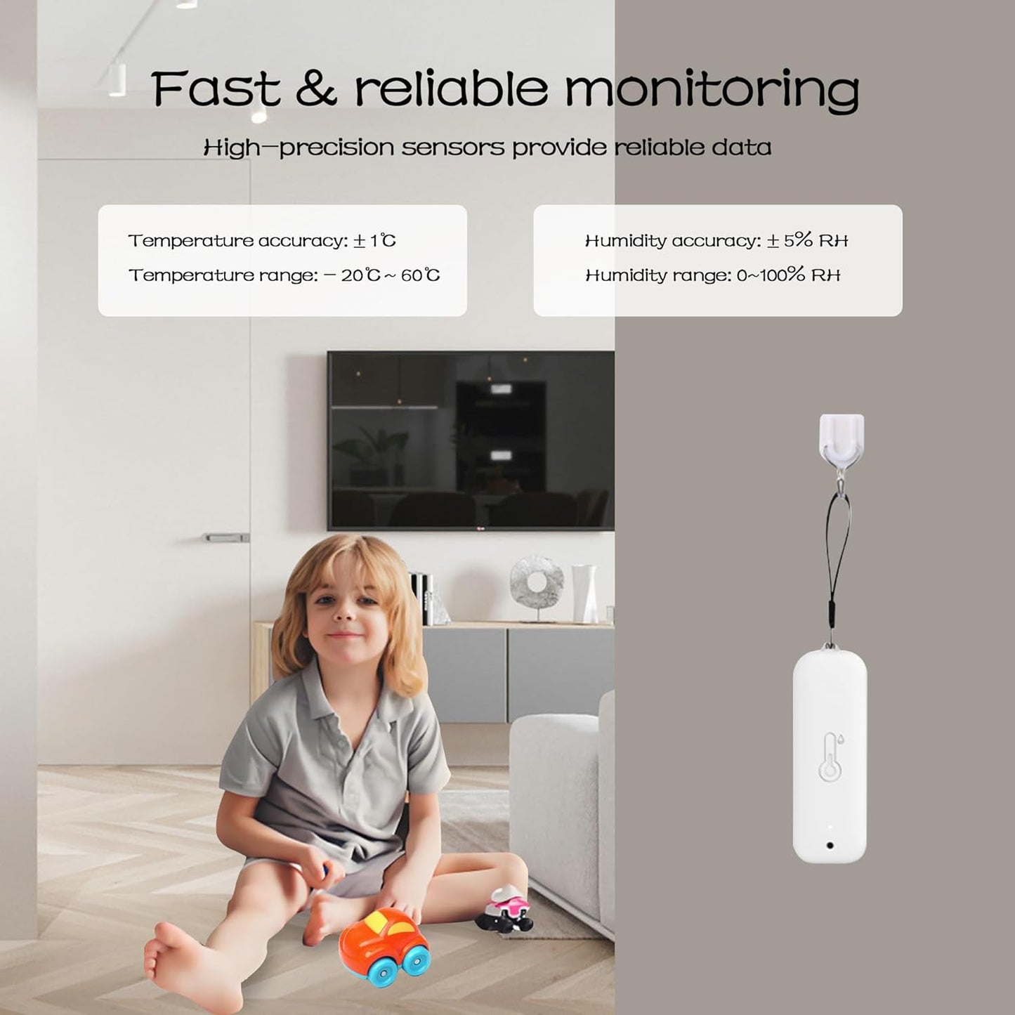 WiFi Hygrometer Thermometer Sensor, Wireless Smart Temperature Humidity Monitor with Remote App Notification Alert, for Home, Greenhouse White (1pack)