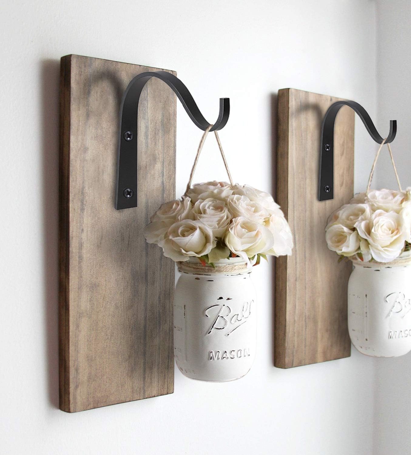 Mkono 4 Pack Iron Wall Hooks for Hanging Plant Lanterns, Plant Hanger Fence Metal Bracket for Bird Feeders, Wind Chimes, Mason Jar Sconces, Light Outdoor Indoor Rustic Home Decor, 6 Inch