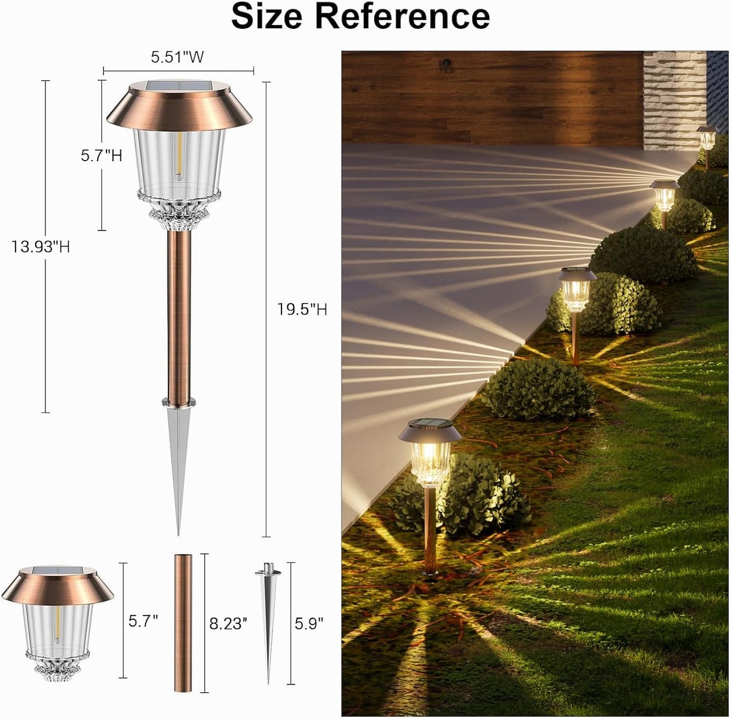 XMCOSY+ Solar Lights Outside Waterproof - 4 Pack Auto On/Off 10-40 LM Dimmable Outdoor Solar Lights for Yard Garden Pathway Driveway Walkway (Warm White)