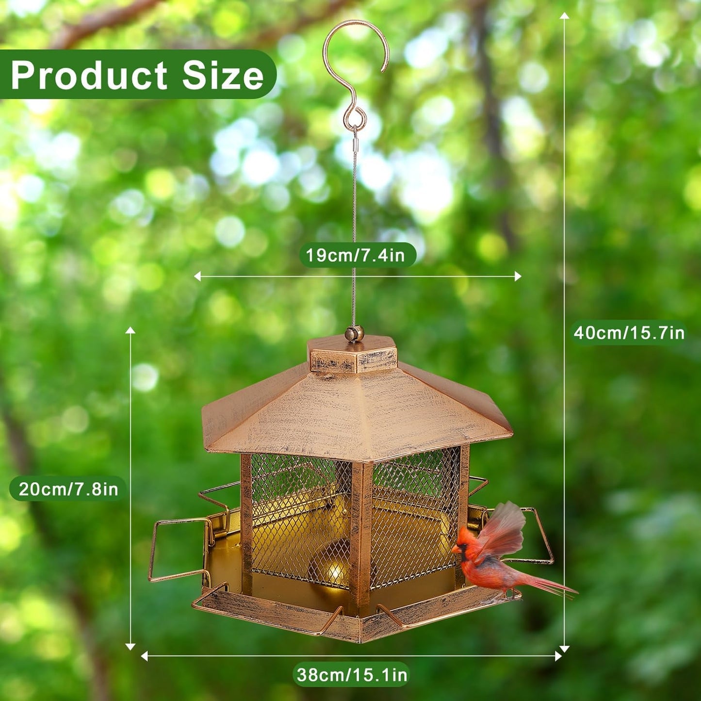 Metal Bird Feeder for Outdoor Hanging, 4.6LB Large Capacity, Garden Decoration - Attracts Wild Birds, Durable Outdoor Bird Feeding Station for Garden Yard Outside Backyard (Extra Large Gold)