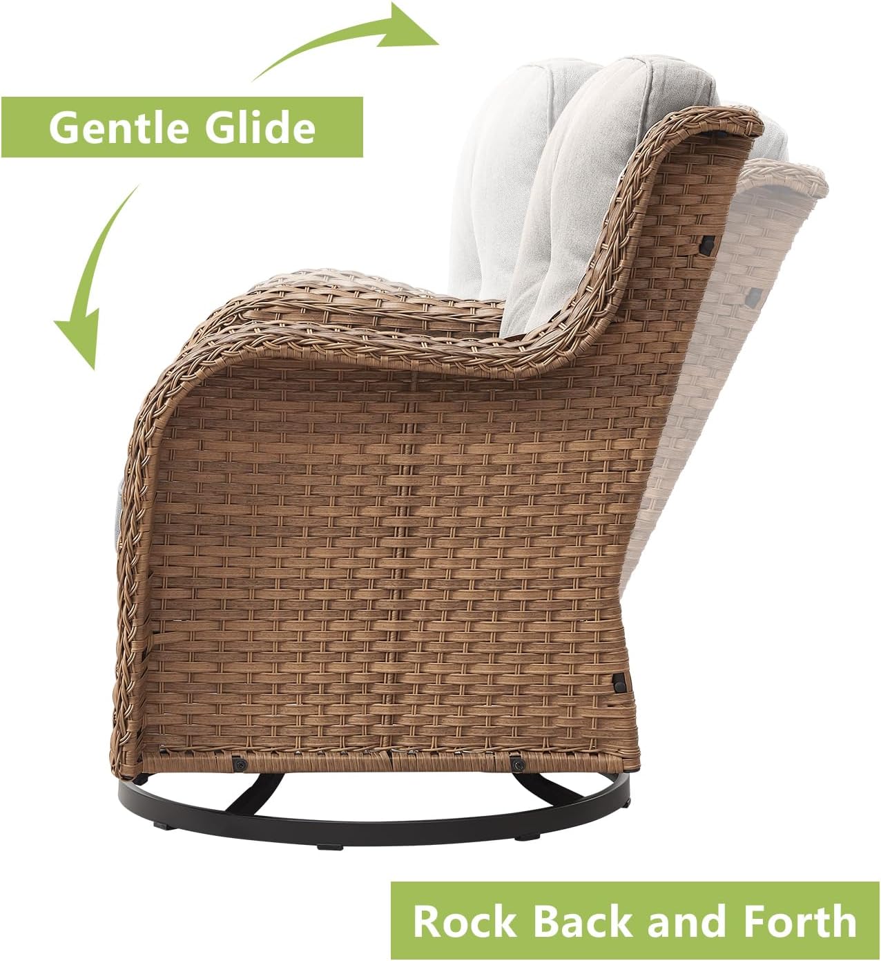 Outdoor Wicker Patio Furniture Set - 6 Piece Rattan Patio Conversation Set with 2 Rocking Swivel Chairs,2 Ottomans,1 Sofa and 1 Side Table for Porch Deck Backyard Garden(Yellow/Beige)