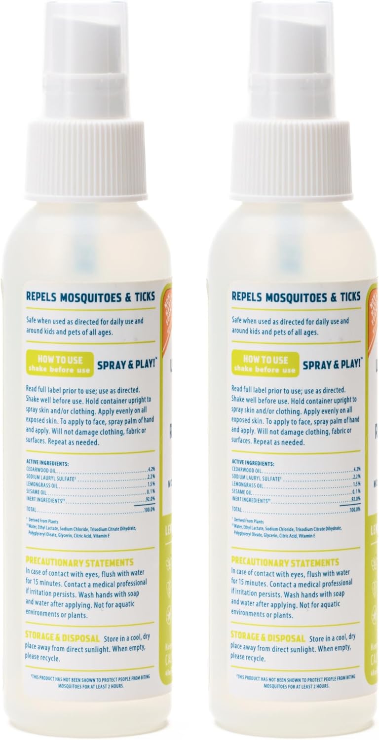 Wondercide - Mosquito, Tick, and Insect Repellent with Natural Essential Oils - DEET-Free Bug Spray and Killer - Safe for Family - Lemongrass 2-Pack of 4 oz Bottle