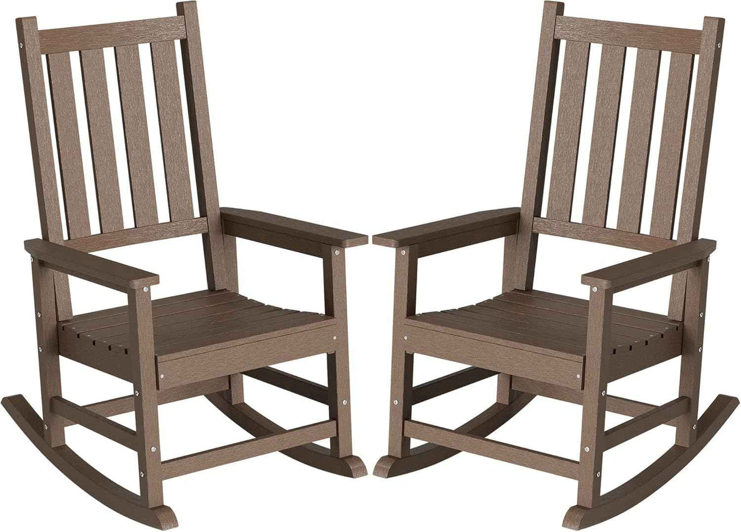 HDPE Outdoor Rocking Chair Set of 2, Oversized Rocking Chairs with Widened Seats & High Backs (2, Brown)