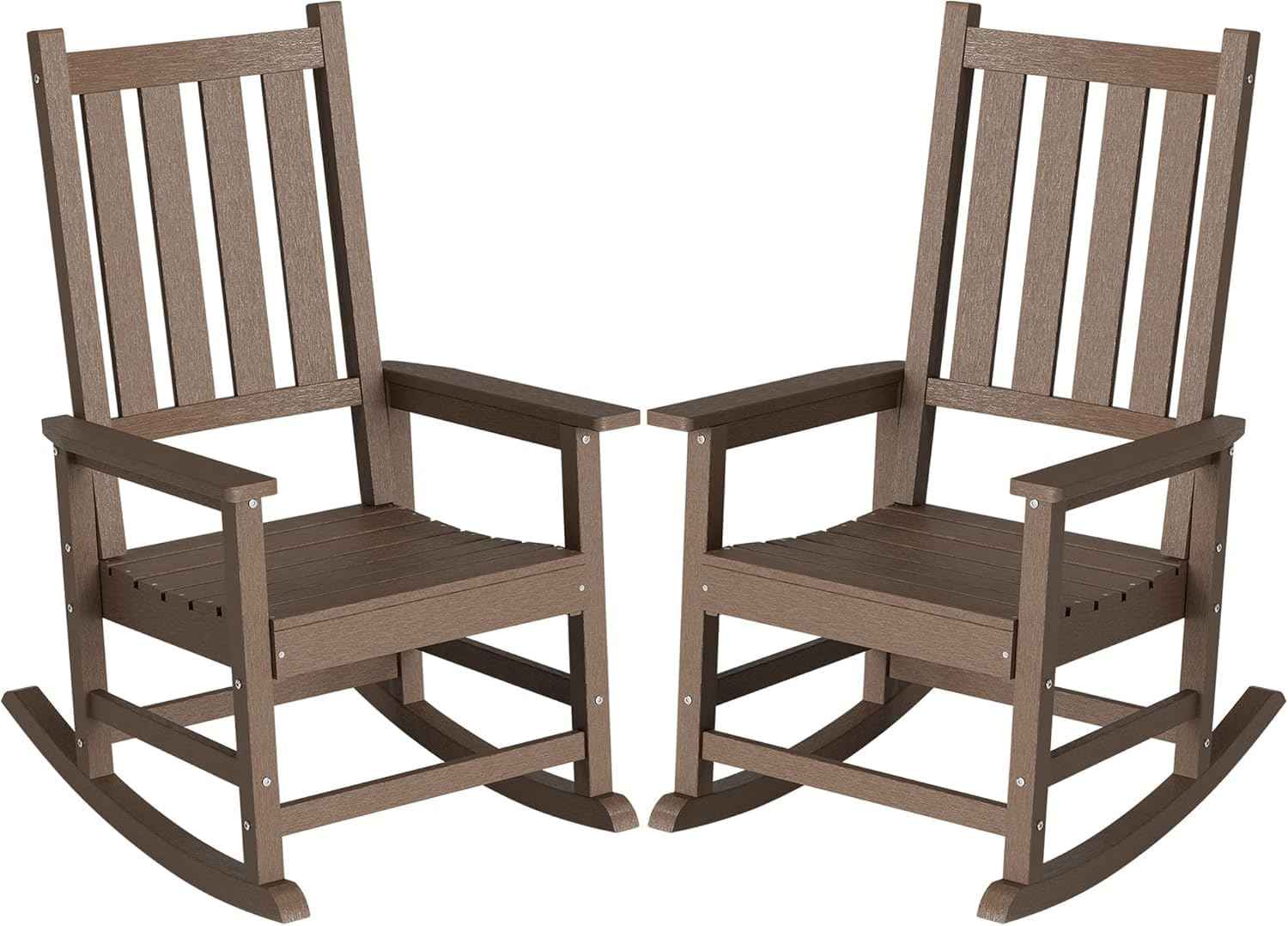 HDPE Outdoor Rocking Chair Set of 2, Oversized Rocking Chairs with Widened Seats & High Backs (2, Brown)