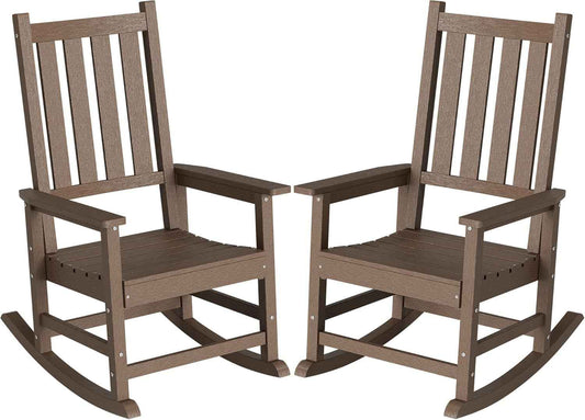 HDPE Outdoor Rocking Chair Set of 2, Oversized Rocking Chairs with Widened Seats & High Backs (2, Brown)