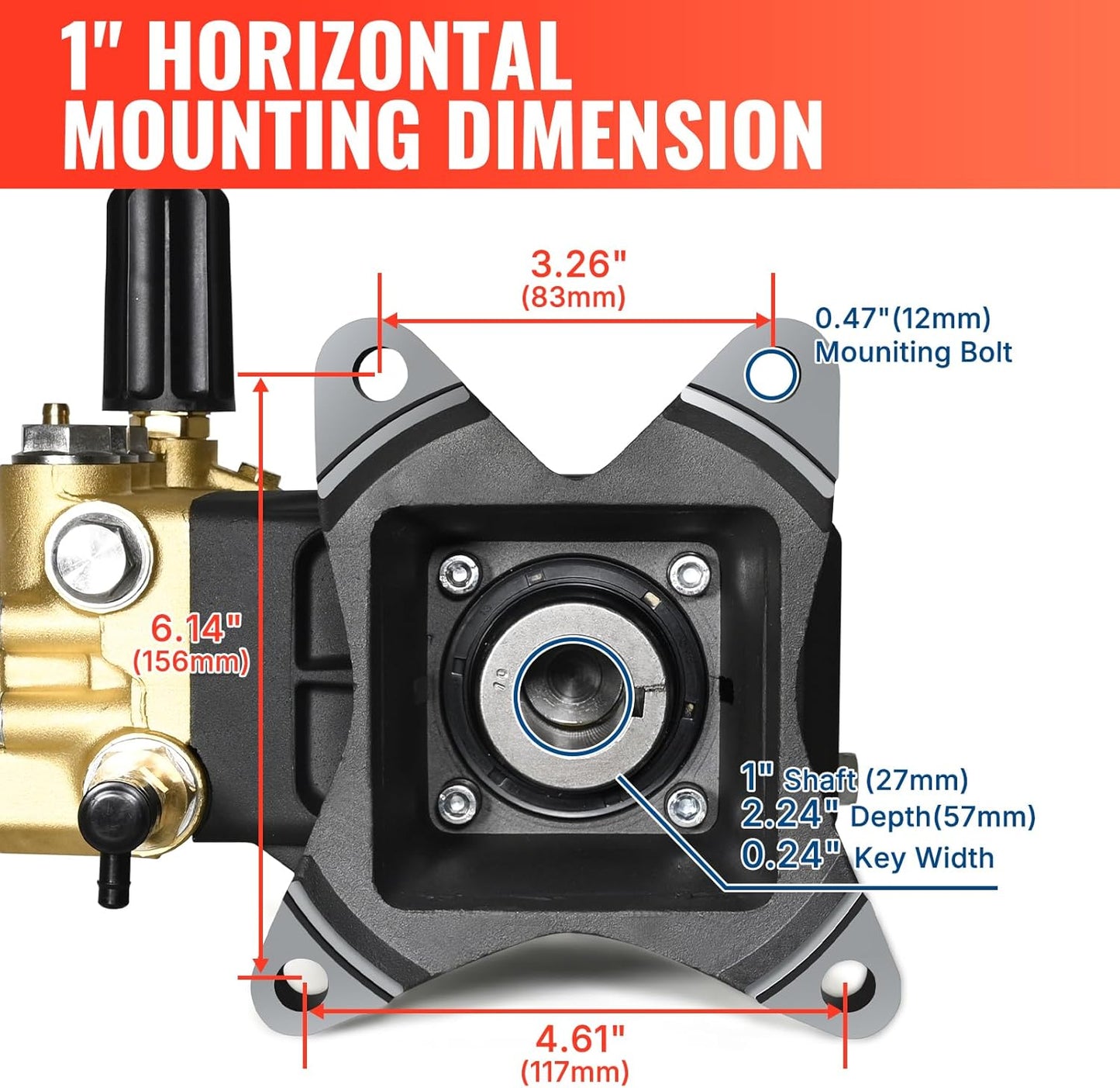 YAMATIC Horizontal Triplex Plunger Pressure Washer Pump 1" Shaft 4300 PSI 4.2 GPM, Replacement for Simpson AAA 90034, 90039,90038, Honda GX340, GX390, GX270 for Industrial Gas Powered Washers