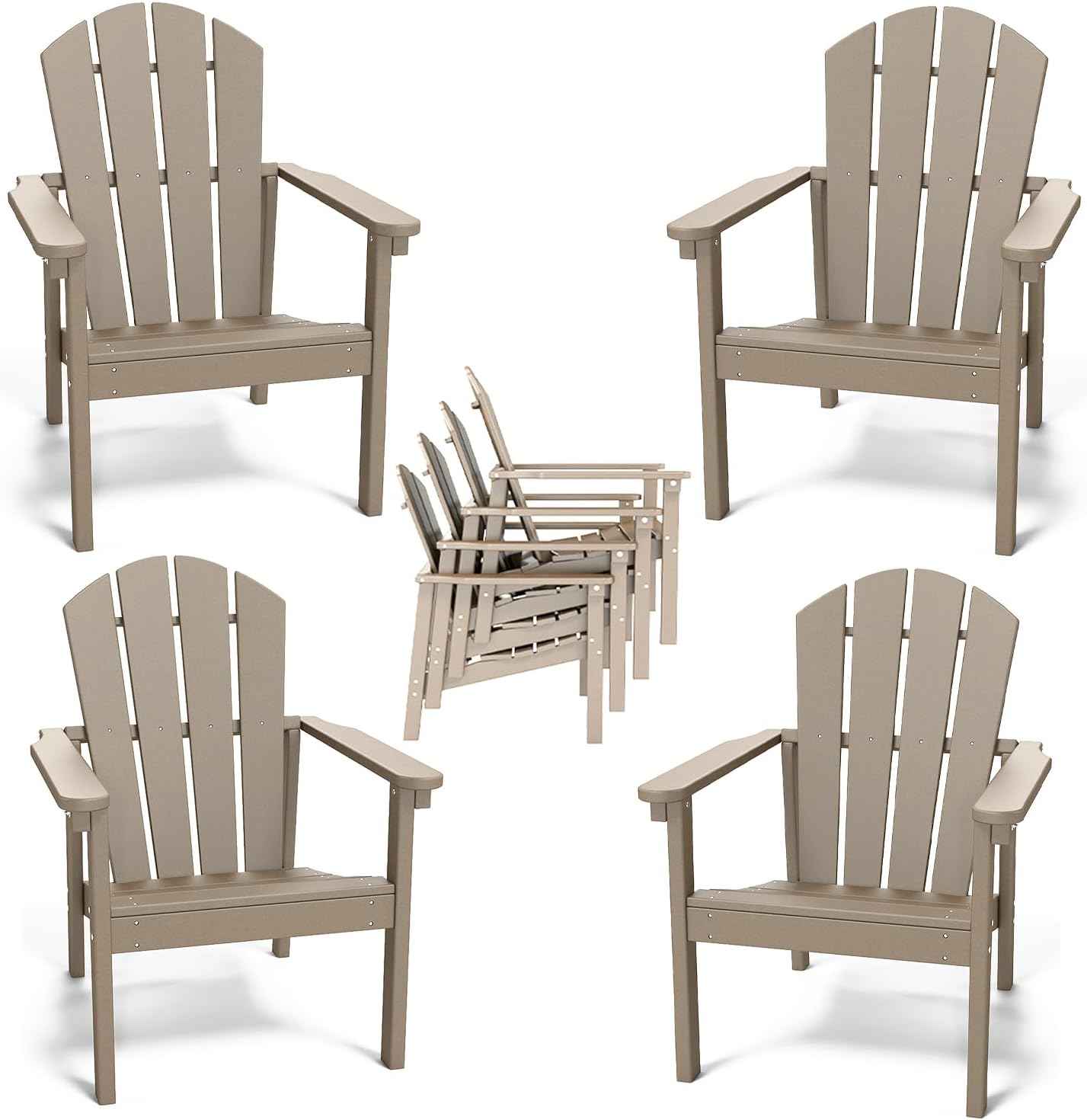 Adirondack Chair Set of 4, All Weather HDPE Fire Pit Chairs, Oversized Plastic Adirondack Chair for Outdoor, Balcony, Deck, Backyard, Patio, Garden, Poolside, Lawn Brown