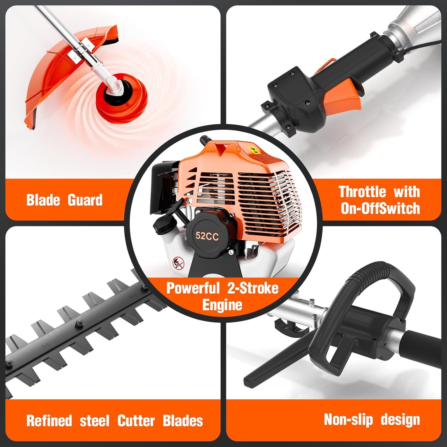 52cc 3 in 1 Gas String Trimmer with Gas Hedge Trimmer,2-Stroke Brush Cutter Gas Powered,Gas Weed Eater Trimmer for Weeds and Grass (52cc Gas Trimmer)