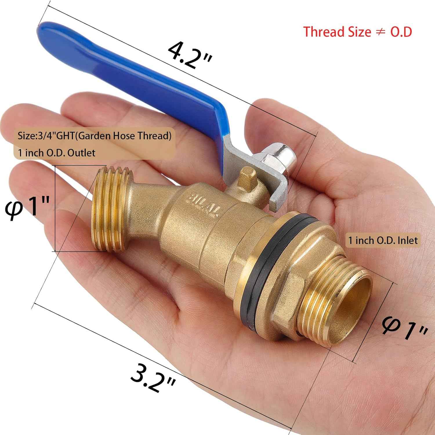 BILAL Brass Water Container/Rain Barrel Spigot, 3/4" GHT Male Threaded Quarter Turn Ball Valve with Bulkhead Fitting, Rain Barrel Kit for Garden Hose Thread Connection, 5 55 Gallon Bucket