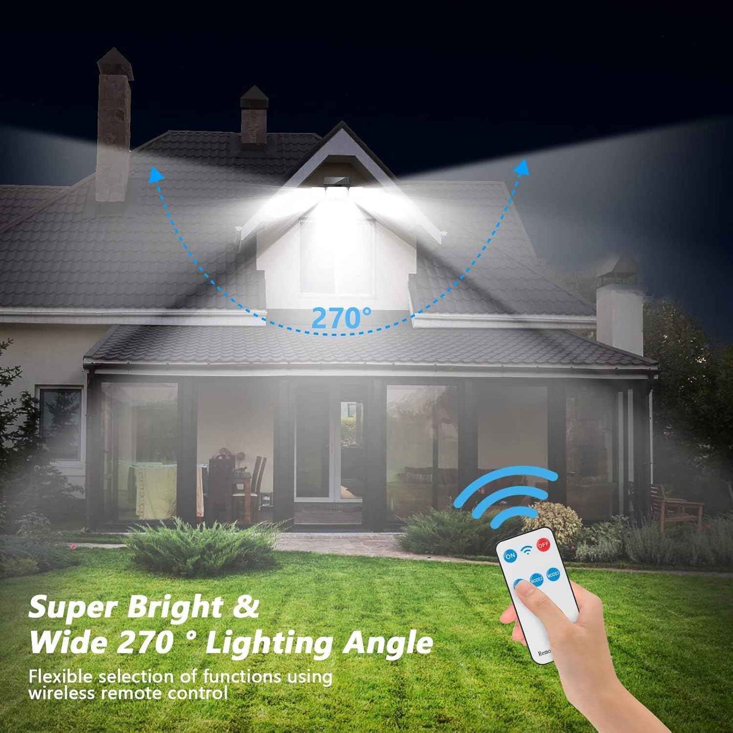 Solar Outdoor Lights, IP65 Waterproof Motion Sensor Outdoor Lights with Remote Control, 4 Heads Solar Flood Wall Lights for Outside Yard Pack of 2