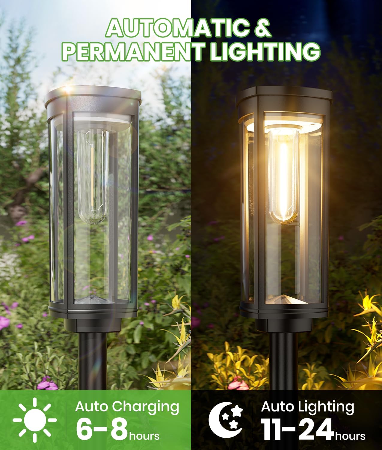 BITPOTT Solar Pathway Lights Outdoor, 4 Pack Bright Solar Powered Garden Lights Waterproof IP65, Long Lasting Outdoor Light for Yard Garden Walkway Landscape Lawn Patio