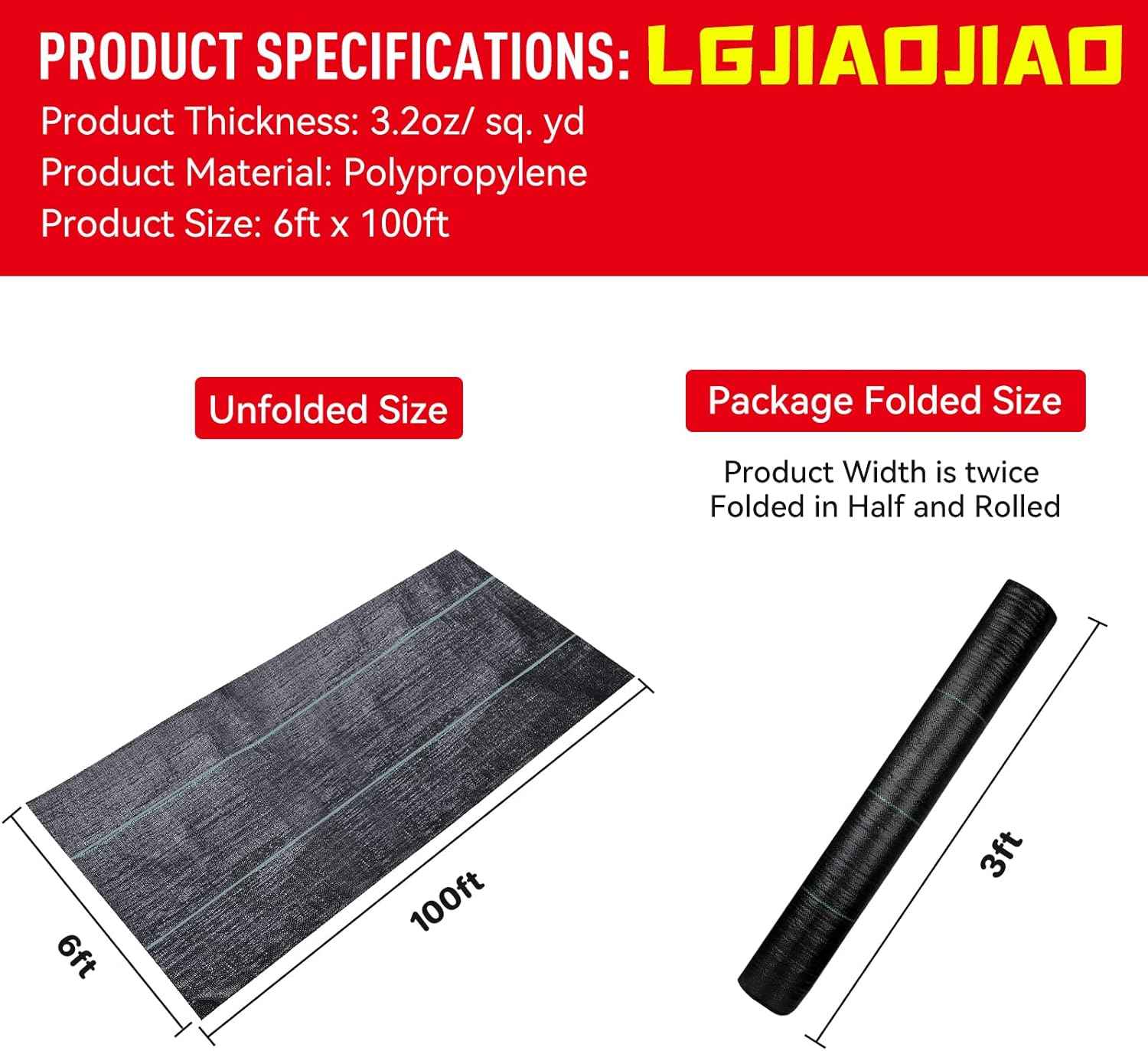 6ftx100ft Weed Barrier Landscape Fabric Heavy Duty，Weed Block Gardening Ground Cover Mat, Weed Control Garden Cloth ，Woven Geotextile Fabric for Underlayment，Commercial Driveway Fabric