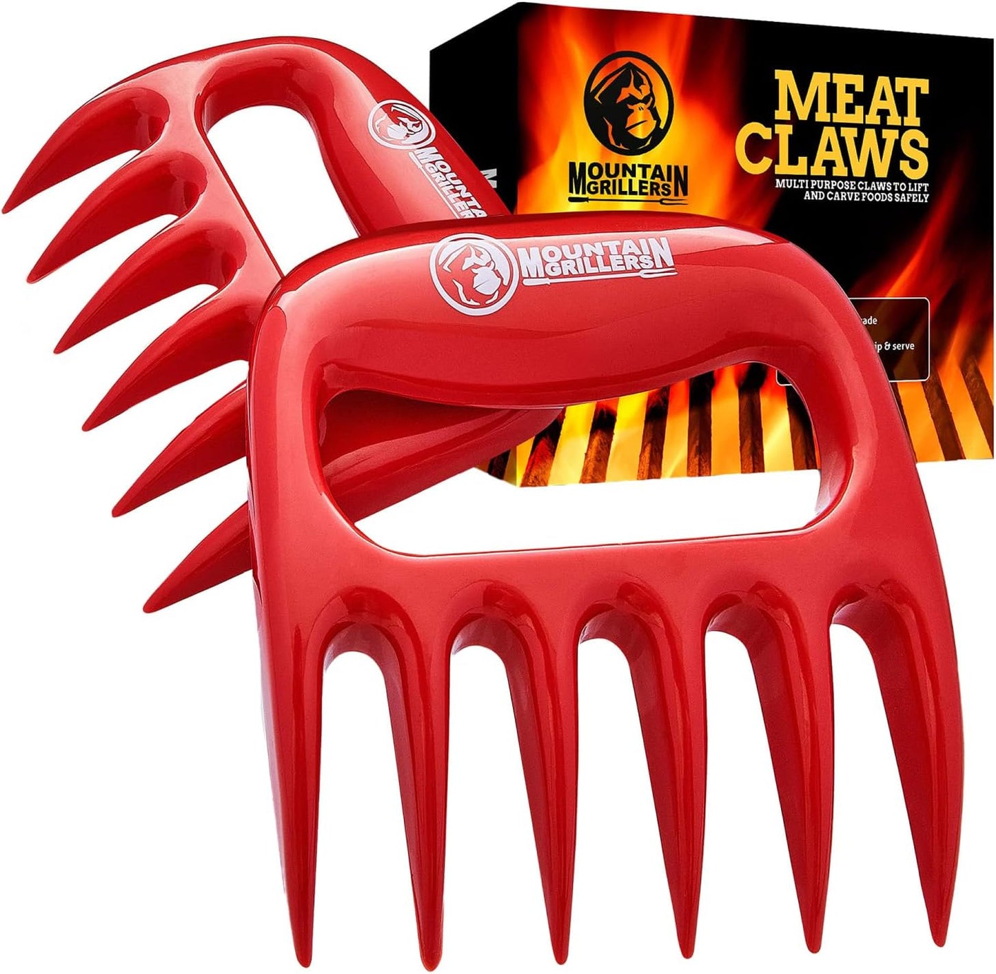 Mountain Grillers Bear Claws Meat Shredder - Durable Meat Claws For Shredding Pulled Pork, Chicken, Beef - Heat-Resistant BBQ Meat Claws For Grilling And Smoking - Ergonomic Handle - 2 Pack, Red - Lumora Garden